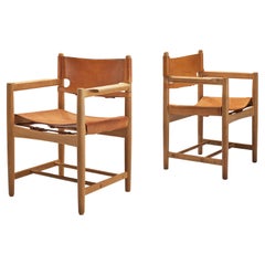Børge Mogensen for Fredericia Pair of Armchairs in Oak and Cognac Leather