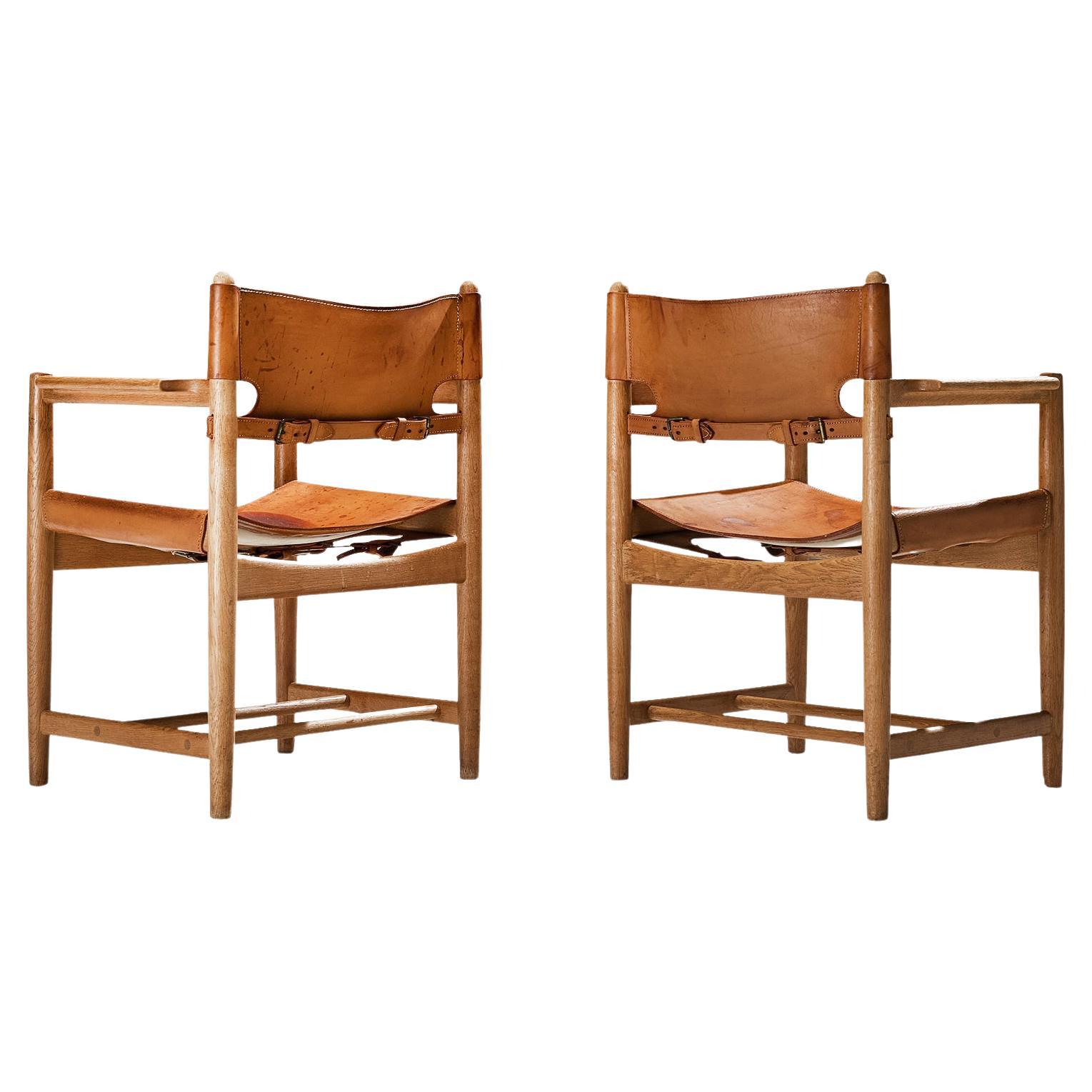 Børge Mogensen for Fredericia Pair of Armchairs in Oak and Leather For Sale