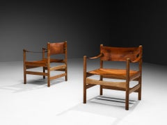 Børge Mogensen for Fredericia Pair of ‘Safari’ Armchairs Saddle Leather and Oak