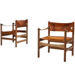 Børge Mogensen for Fredericia Pair of ‘Safari’ Armchairs Saddle Leather and Oak