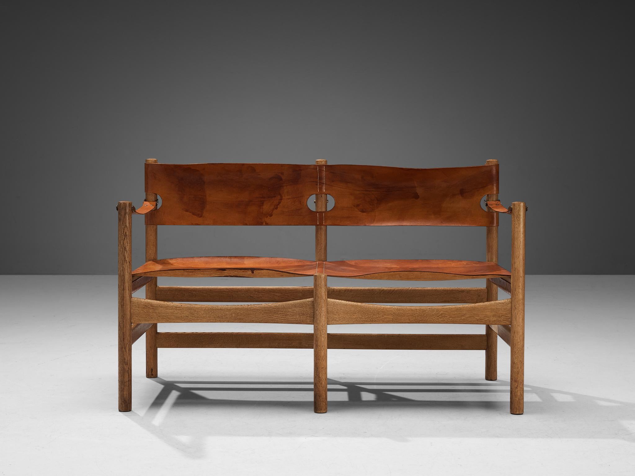 Danish Børge Mogensen for Fredericia ‘Safari’ Sofa in Saddle Leather and Oak