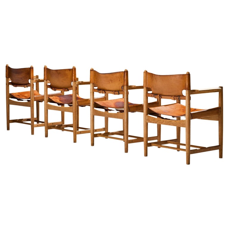 Børge Mogensen for Fredericia Set of Four Armchairs in Oak and Leather For  Sale at 1stDibs