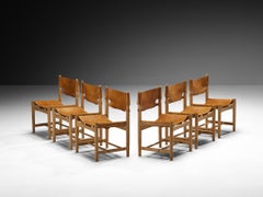 Børge Mogensen pour Fredericia Ensemble de six fauteuils en Oak Oak et cuir Cognac