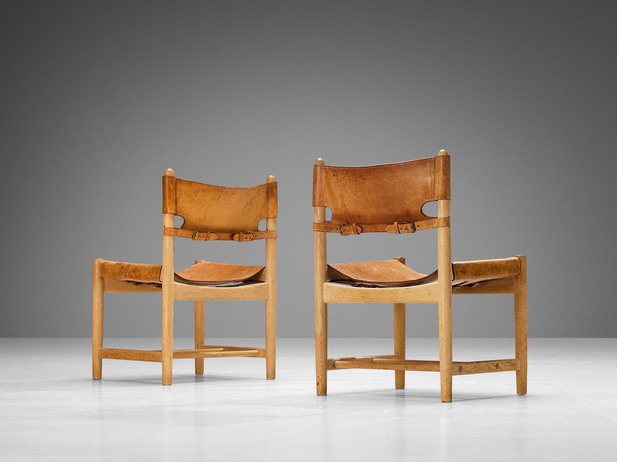 Scandinavian Modern Børge Mogensen for Fredericia Set of Six Armchairs in Oak & Cognac Leather  For Sale