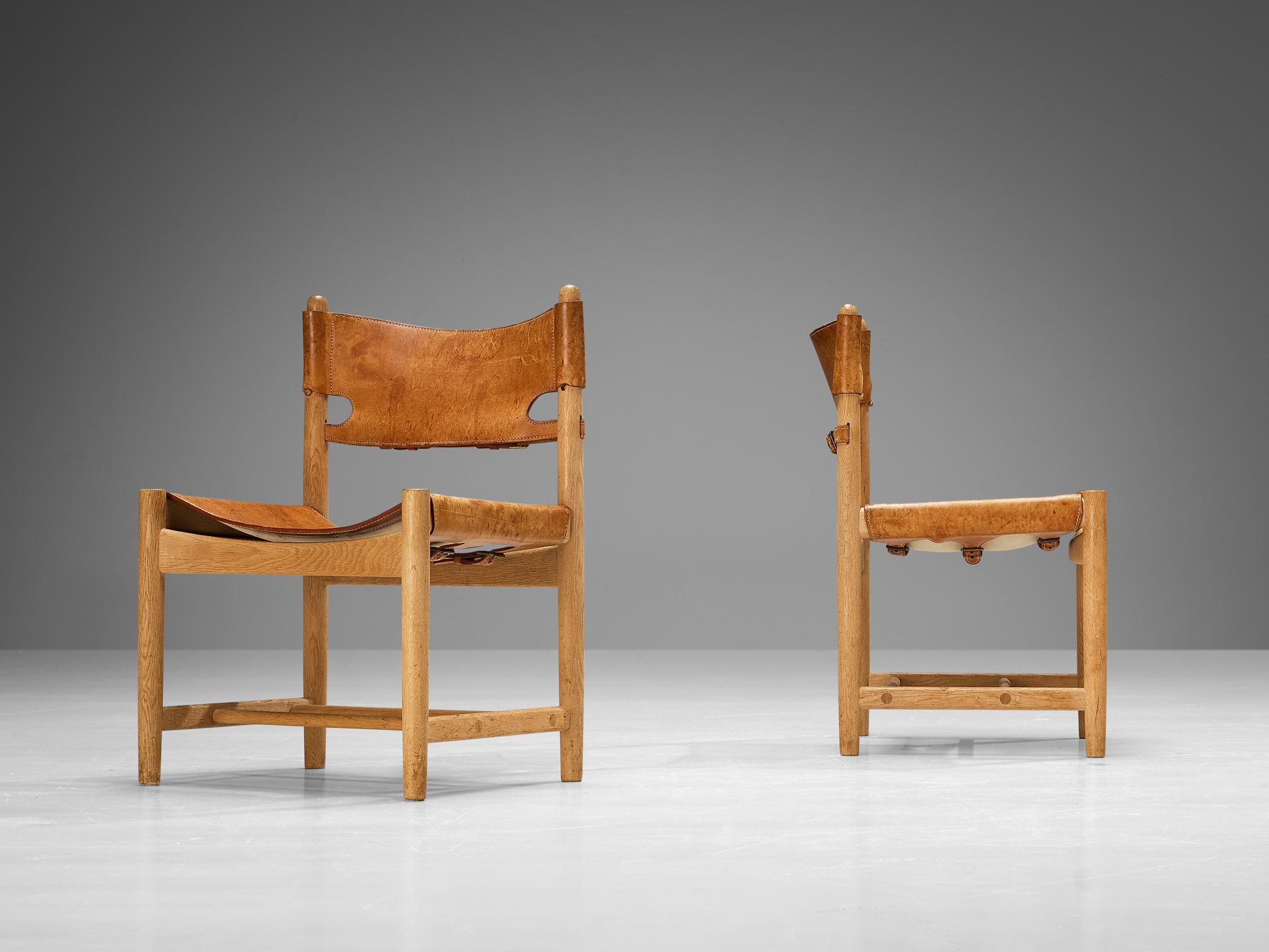 Mid-20th Century Børge Mogensen for Fredericia Set of Six Armchairs in Oak & Cognac Leather  For Sale