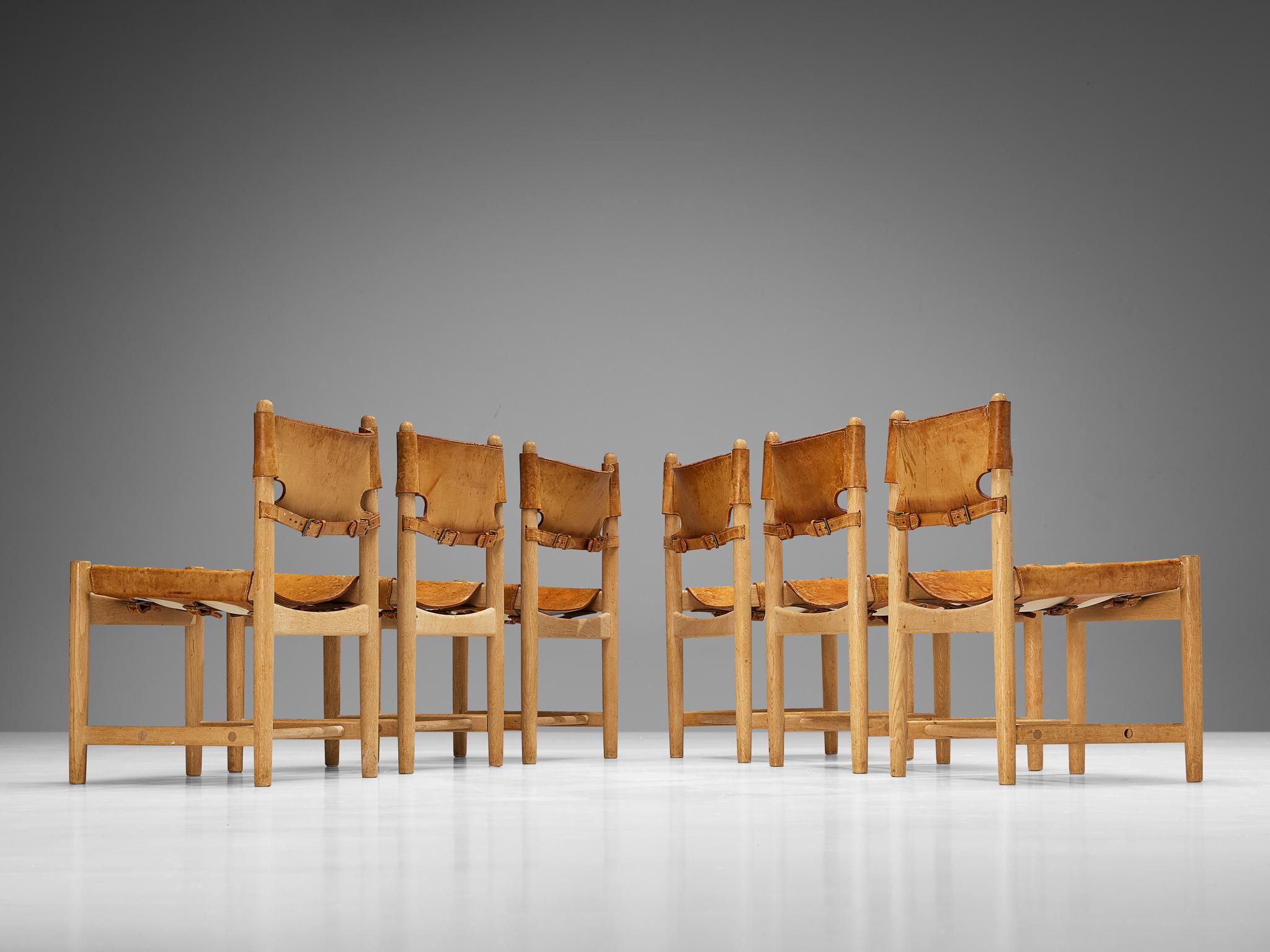 Børge Mogensen for Fredericia Set of Six Armchairs in Oak & Cognac Leather  For Sale 2