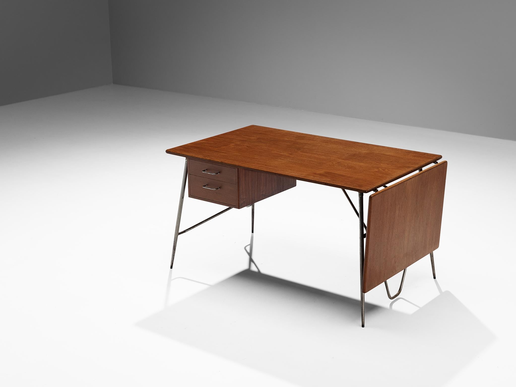 Scandinavian Modern Børge Mogensen for Søborg Desk with Drop-Leaf in Teak and Steel