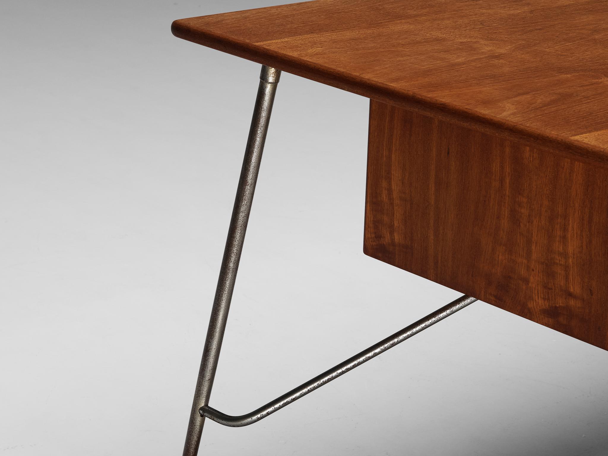 Scandinavian Modern Børge Mogensen for Søborg Desk with Drop-Leaf in Teak and Steel 