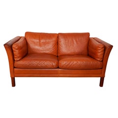 Børge Mogensen Free Standing Two-Seat Camel Leather, 1970s, Denmark