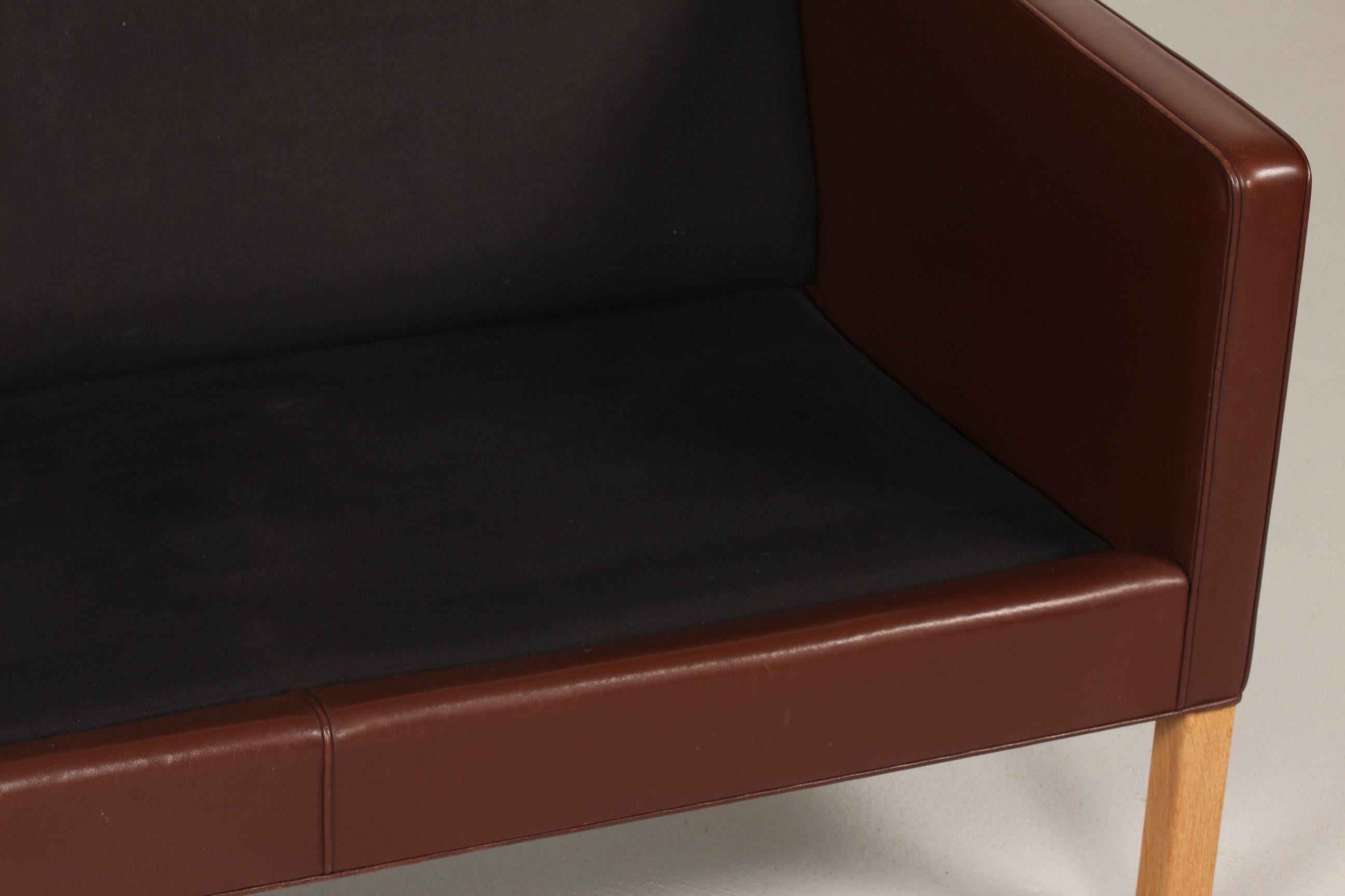 Børge Mogensen High Sofa 2432 with Brown Leather by Fredericia Furniture For Sale 3