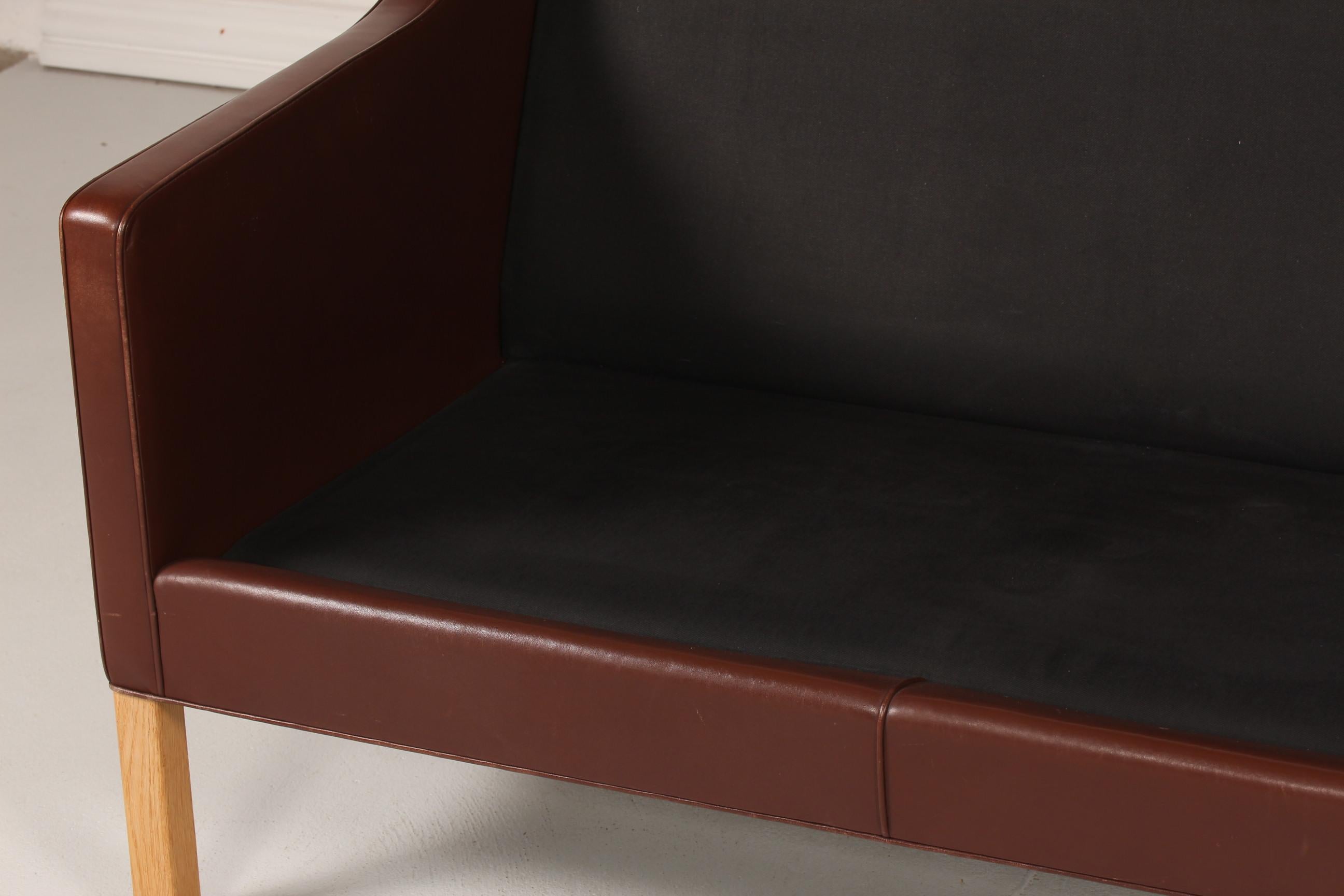 Børge Mogensen High Sofa 2432 with Brown Leather by Fredericia Furniture For Sale 4