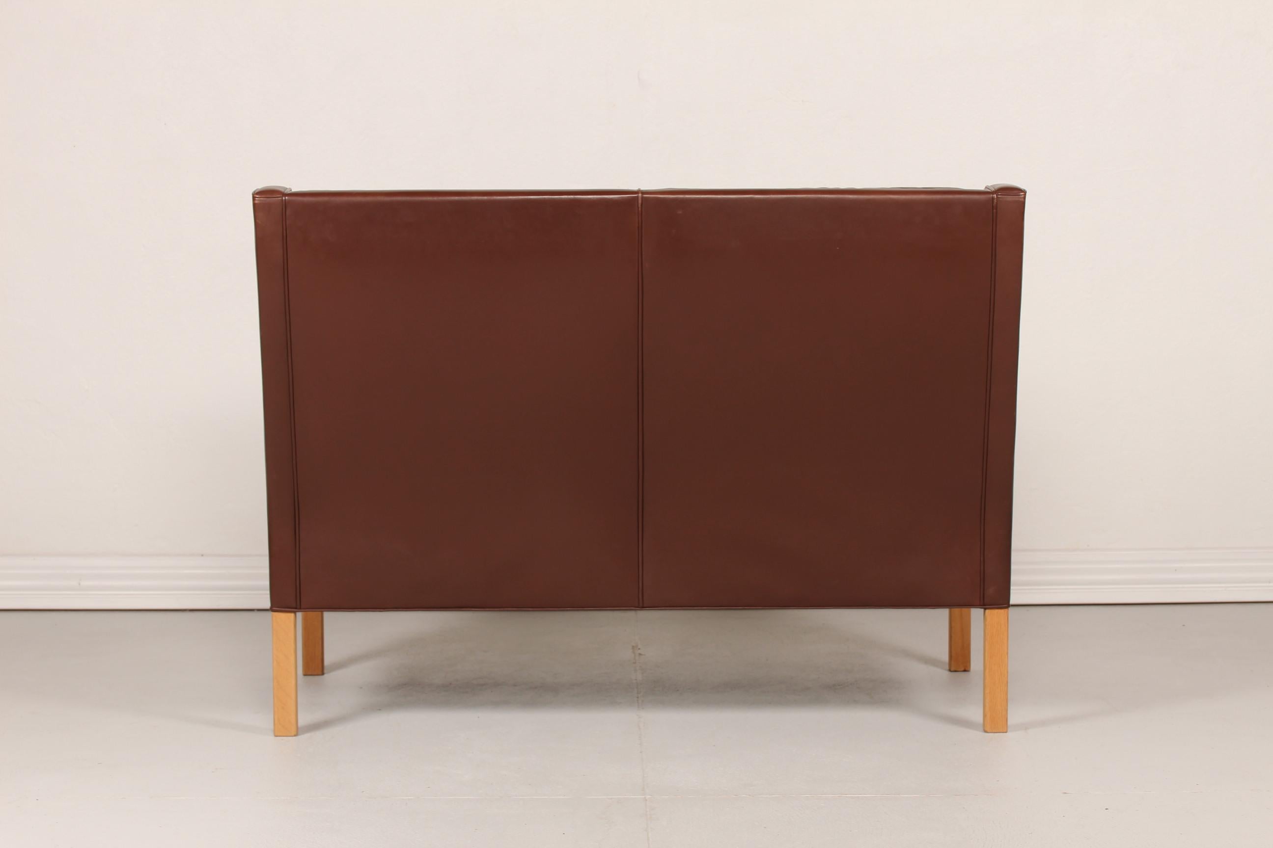 Børge Mogensen High Sofa 2432 with Brown Leather by Fredericia Furniture For Sale 1
