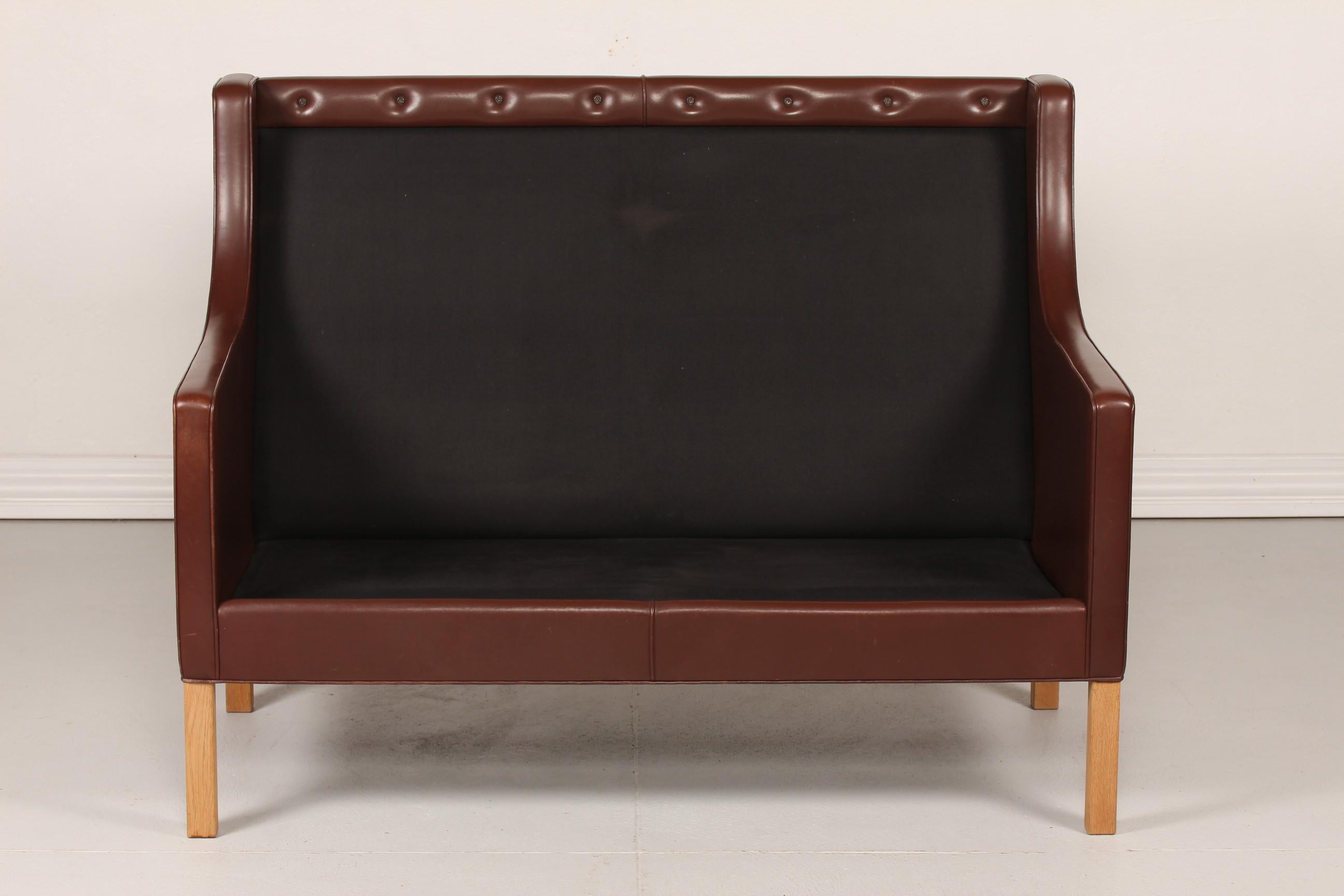 Børge Mogensen High Sofa 2432 with Brown Leather by Fredericia Furniture For Sale 2