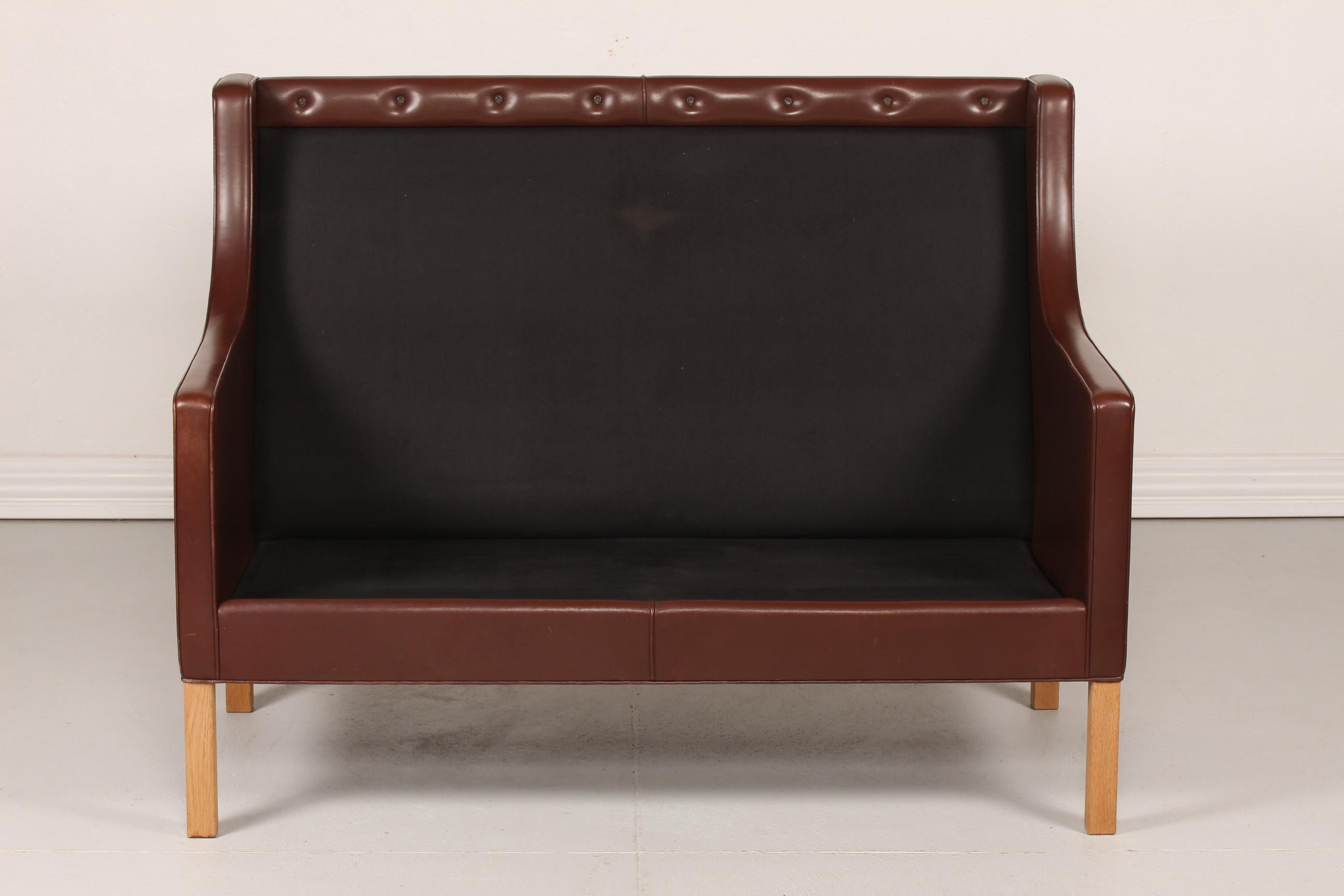 Børge Mogensen High Sofa 2432 with Brown Leather by Fredericia Furniture For Sale 3
