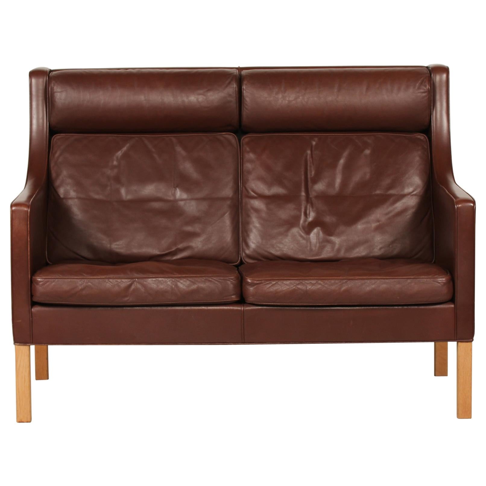 Børge Mogensen High Sofa 2432 with Brown Leather by Fredericia Furniture For Sale