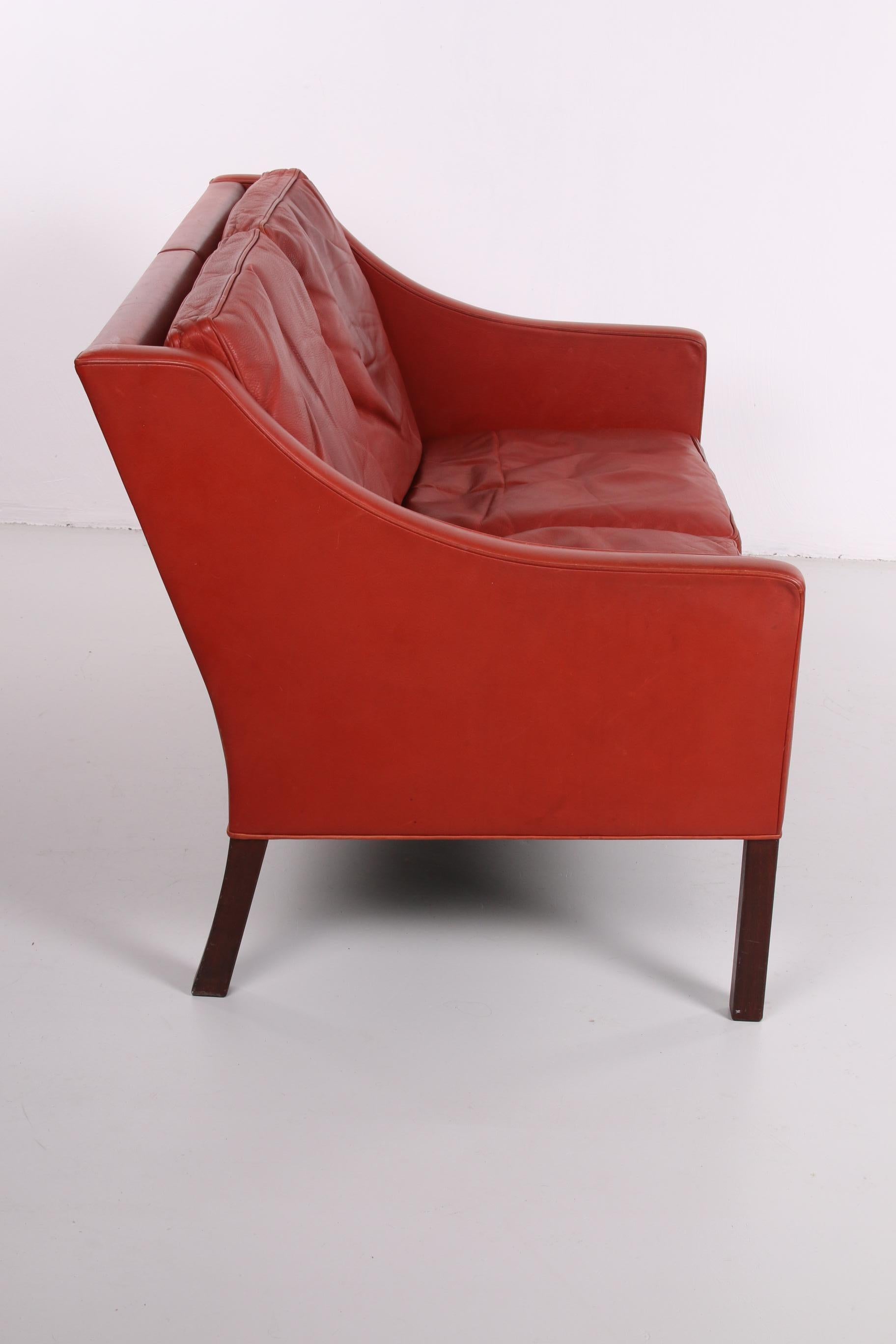 Børge Mogensen Leather Two-Seater Made by Fredericia, 1960s In Fair Condition In Oostrum-Venray, NL