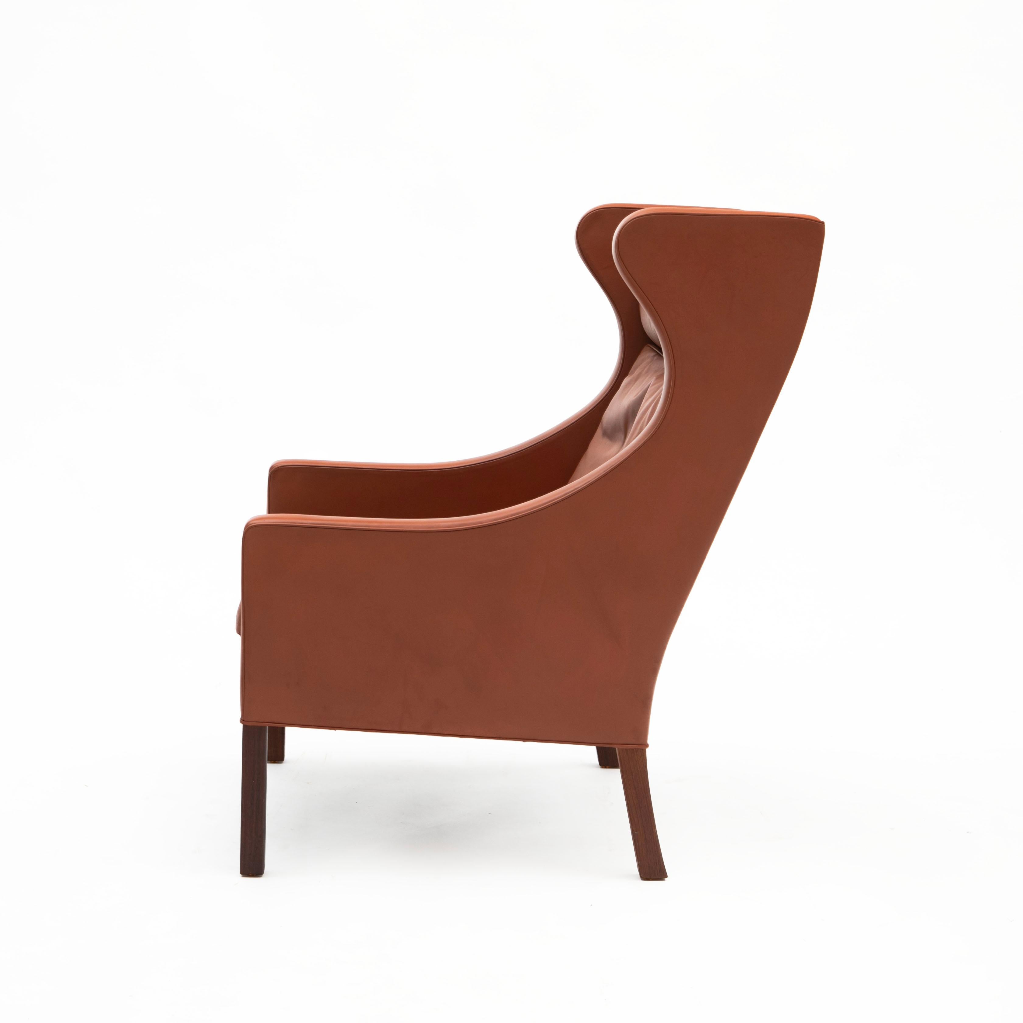 Scandinavian Modern Børge Mogensen – Brown Leather Wingback Chair  For Sale