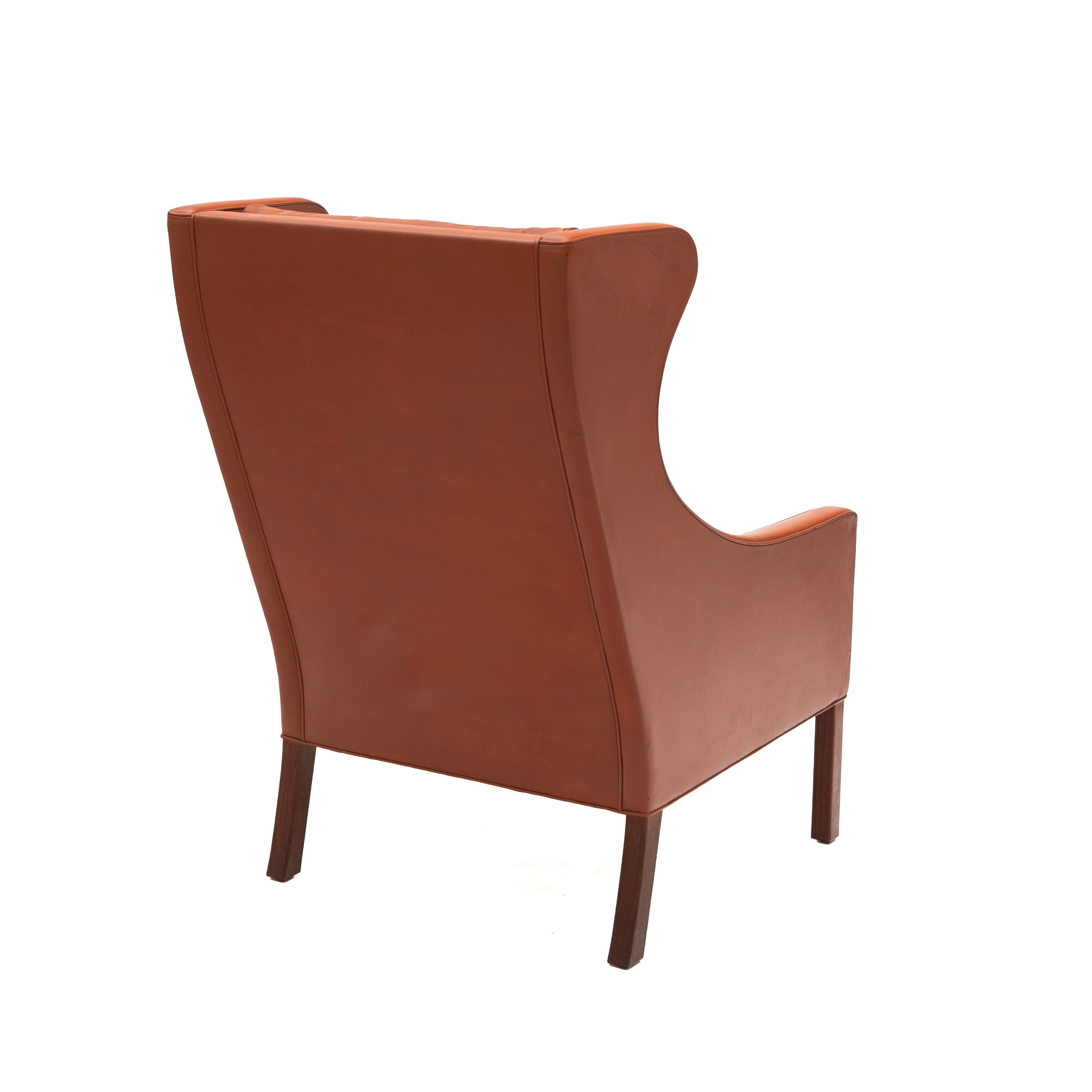 Danish Børge Mogensen – Brown Leather Wingback Chair  For Sale