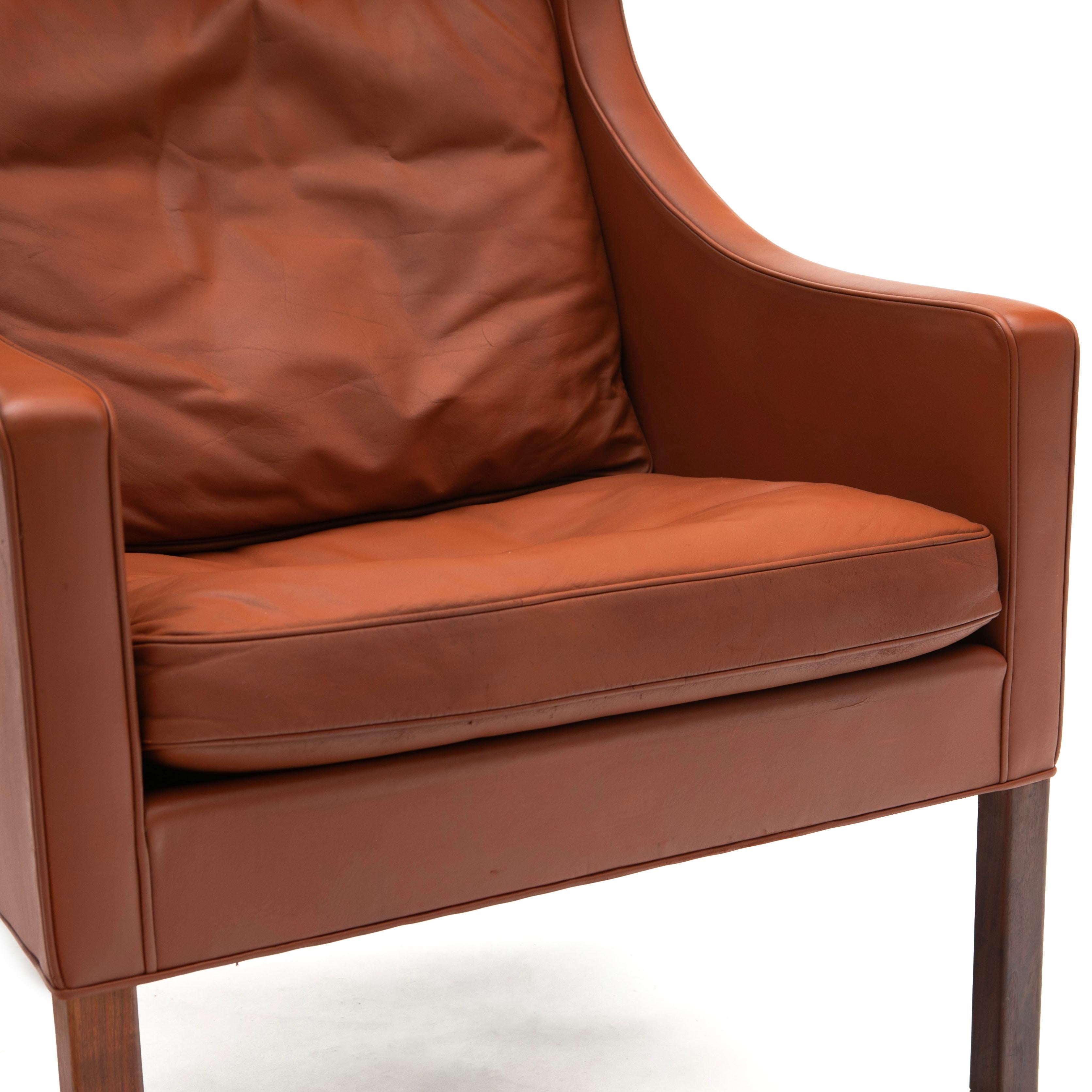 Børge Mogensen – Brown Leather Wingback Chair  For Sale 3