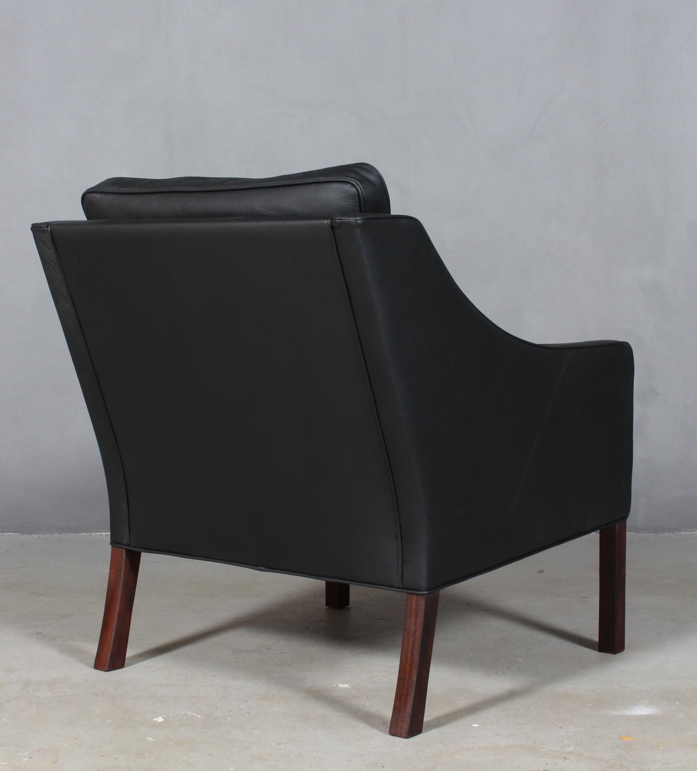Scandinavian Modern Børge Mogensen Lounge Chair, Model 2207, New black leather upholstery