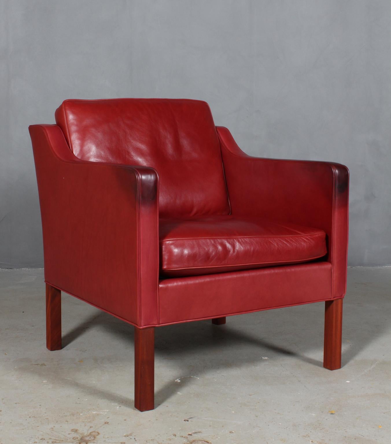 Scandinavian Modern Børge Mogensen Lounge Chair, Model 2321, Indian Red Original Leather