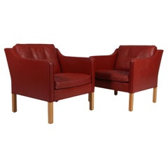 Used Børge Mogensen Lounge Chair, Model 2321, red original leather