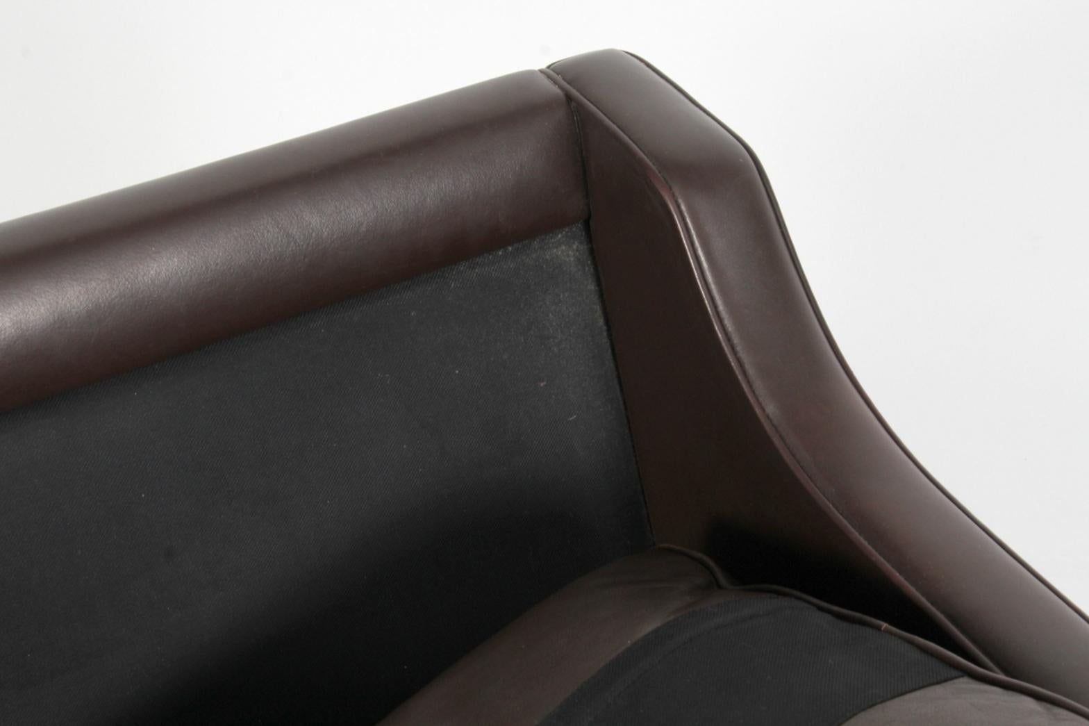 Danish Børge Mogensen Lounge Chair, Model 2421, Dark Brown Original Leather