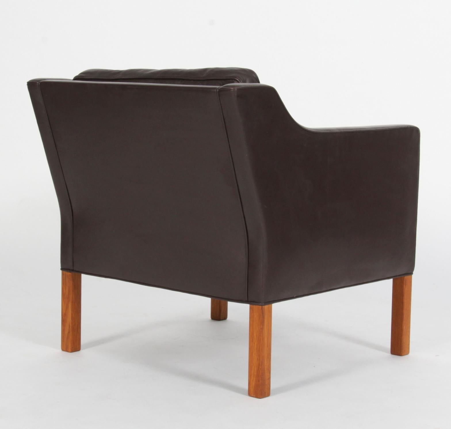 Børge Mogensen Lounge Chair, Model 2421, Dark Brown Original Leather In Good Condition In Esbjerg, DK