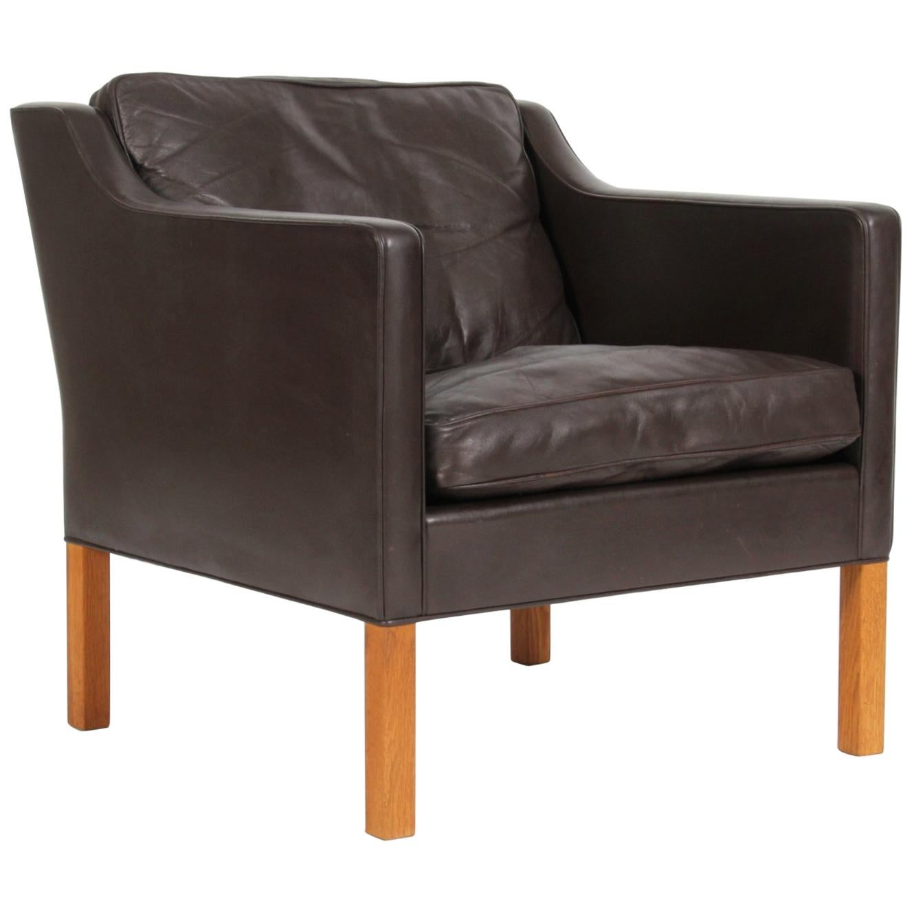Børge Mogensen Lounge Chair, Model 2421, Dark Brown Original Leather