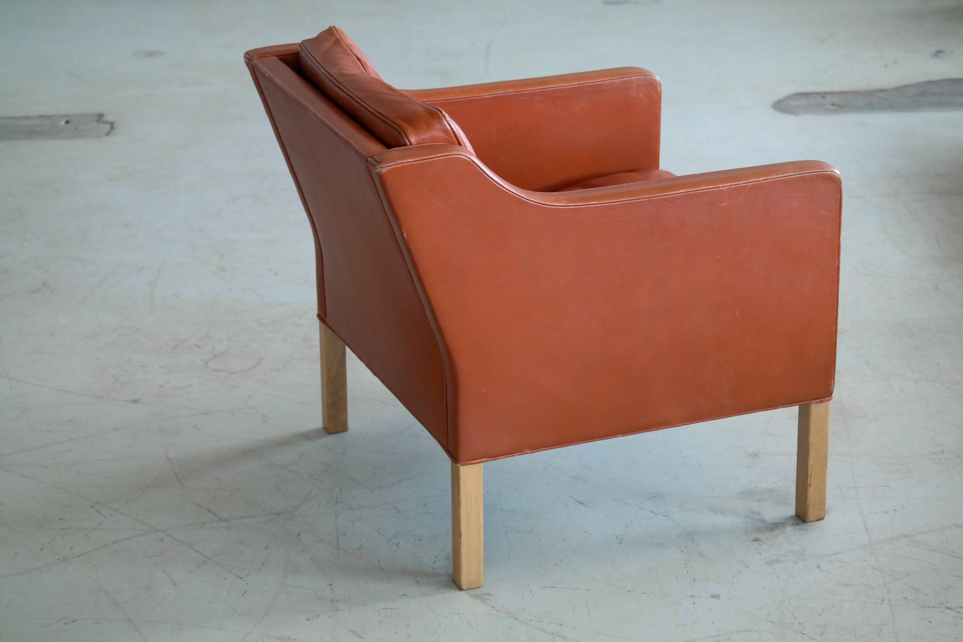 Mid-20th Century Børge Mogensen Lounge Chair Model 2421 in Down Filled Cognac Colored Leather