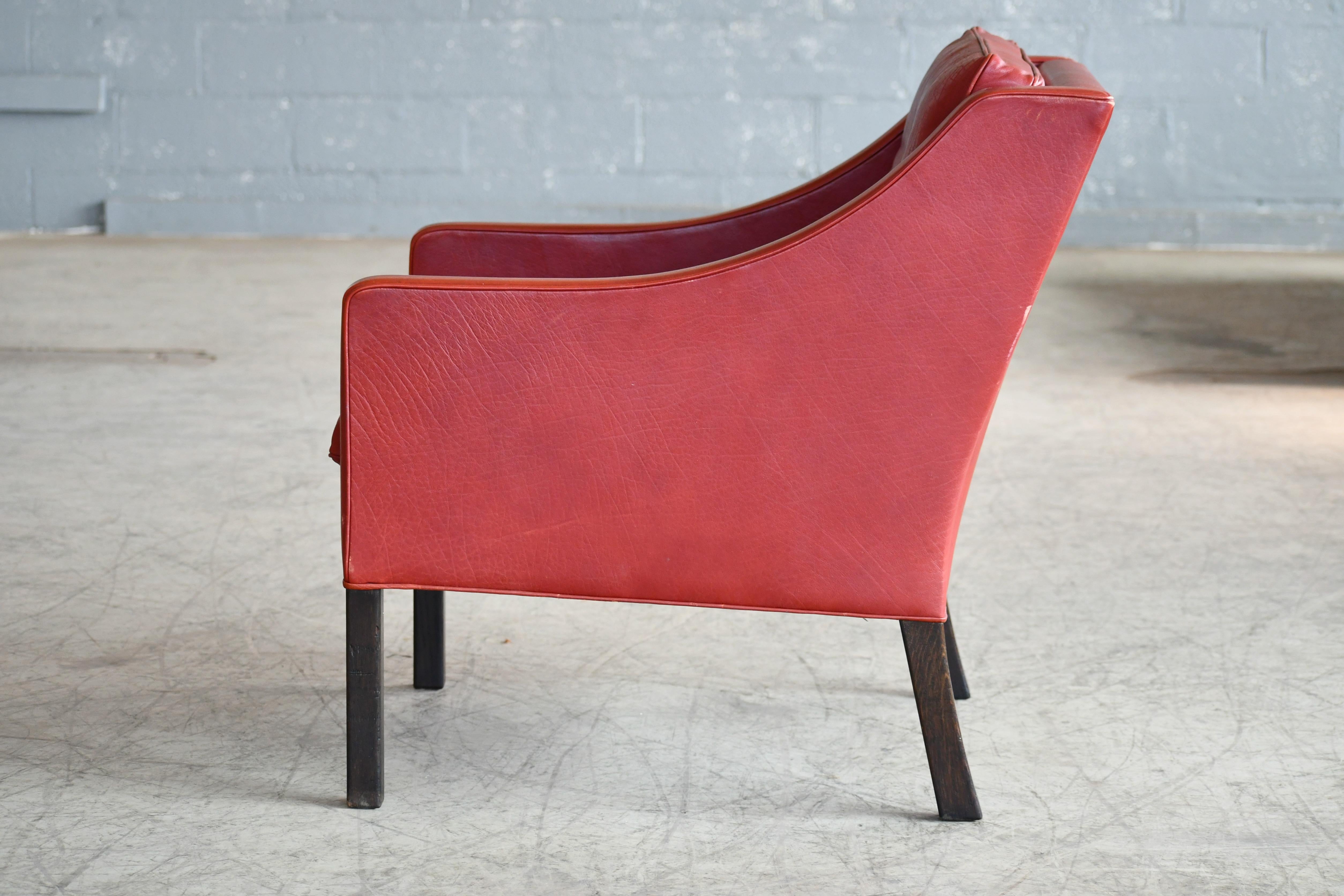 Børge Mogensen Lounge Chair Model 2421 in Down Filled Red Leather 4