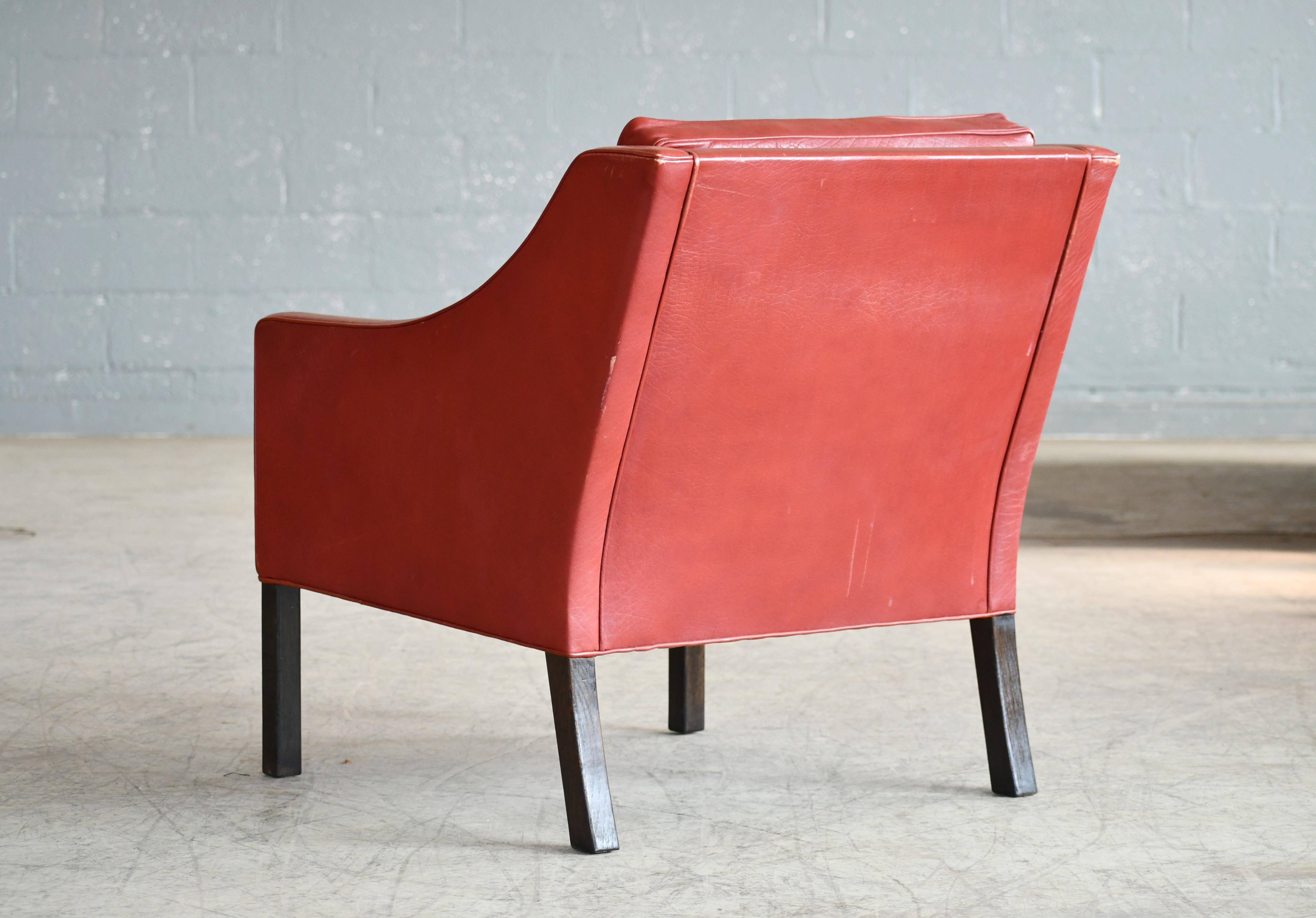 Børge Mogensen Lounge Chair Model 2421 in Down Filled Red Leather 6