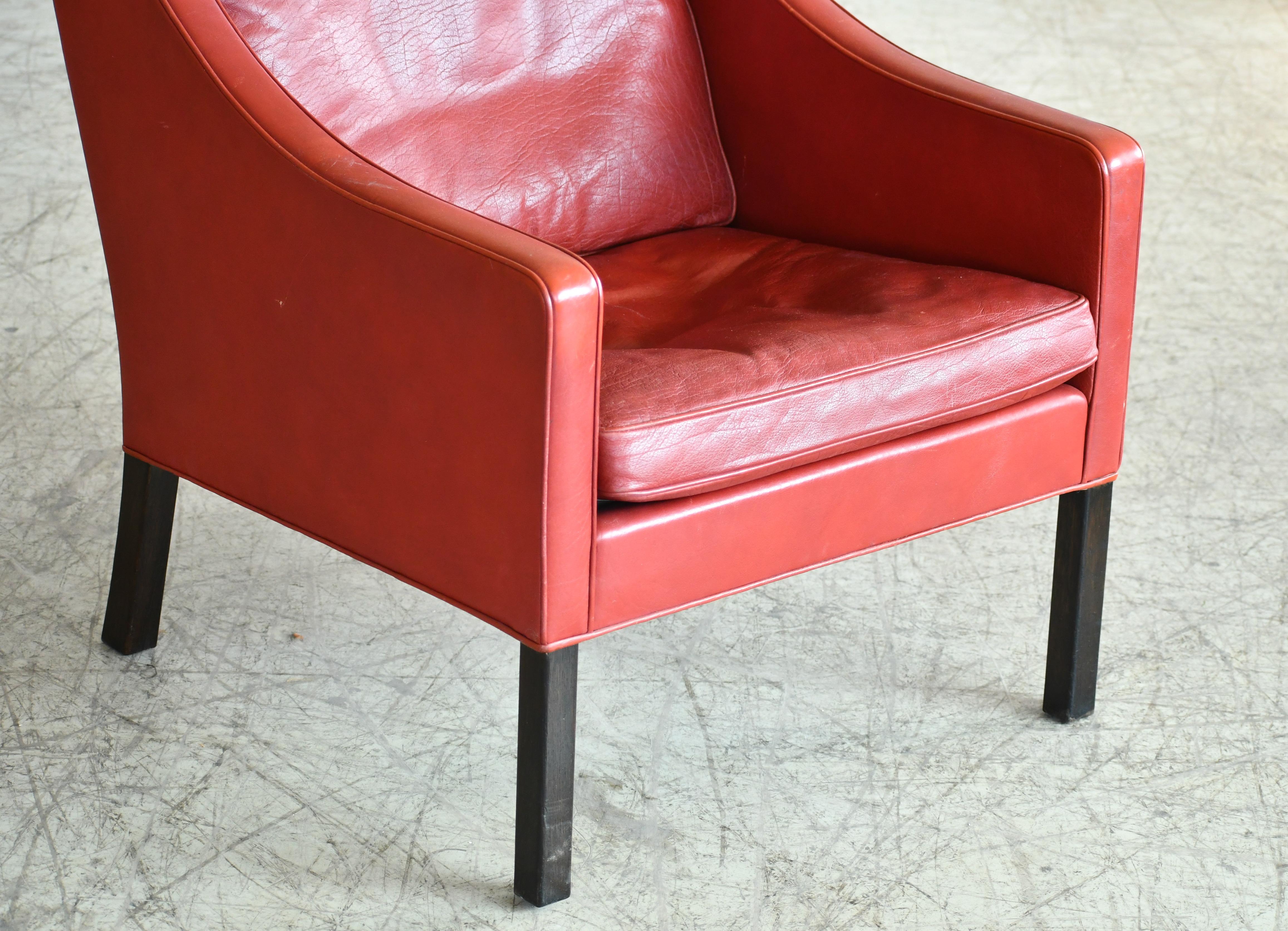 Danish Børge Mogensen Lounge Chair Model 2421 in Down Filled Red Leather