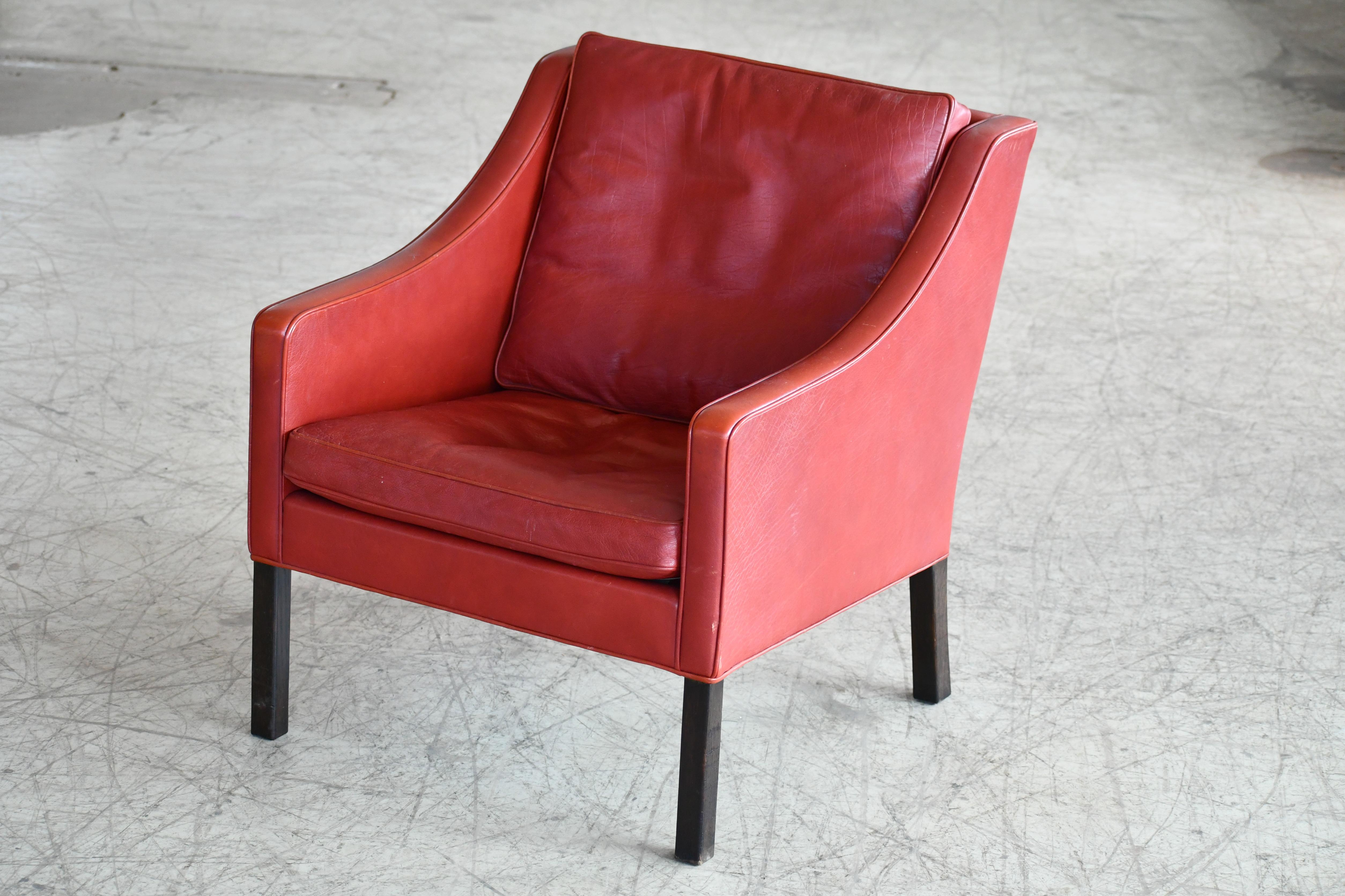 Mid-20th Century Børge Mogensen Lounge Chair Model 2421 in Down Filled Red Leather
