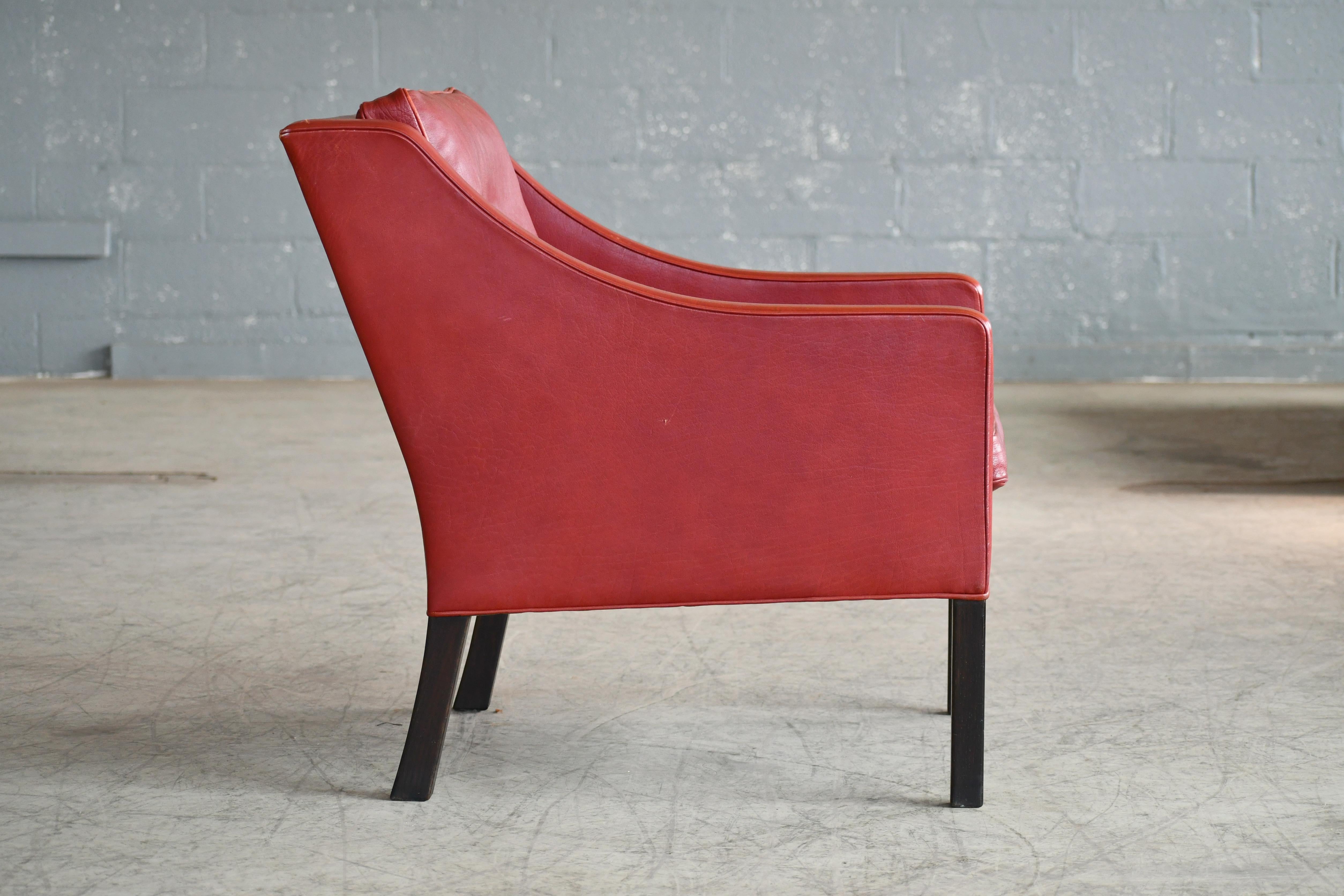 Børge Mogensen Lounge Chair Model 2421 in Down Filled Red Leather 2