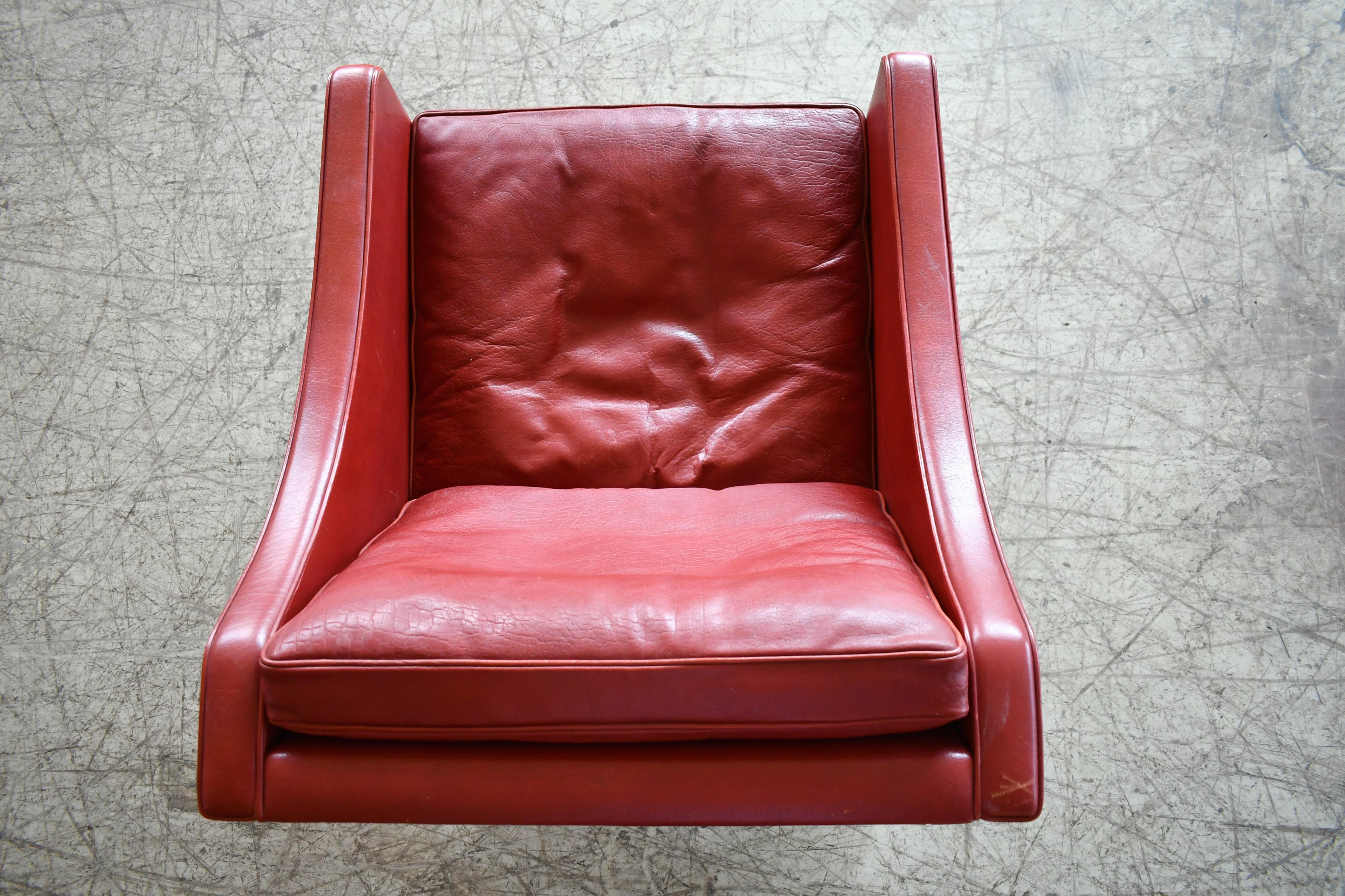 Børge Mogensen Lounge Chair Model 2421 in Down Filled Red Leather 3
