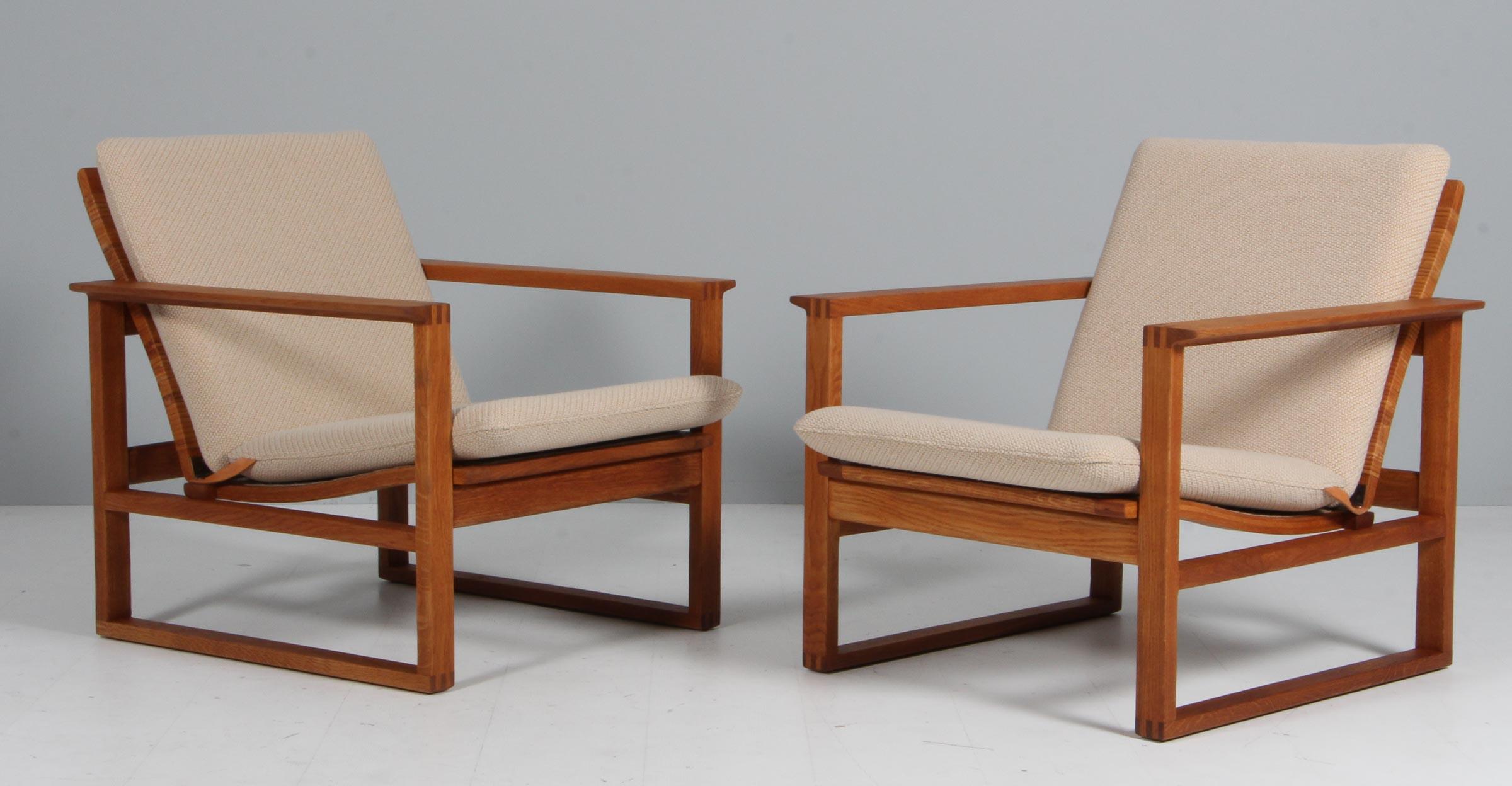 Leather Børge Mogensen Lounge Chairs, cane, Kvadrat and oak. 1960s Denmark