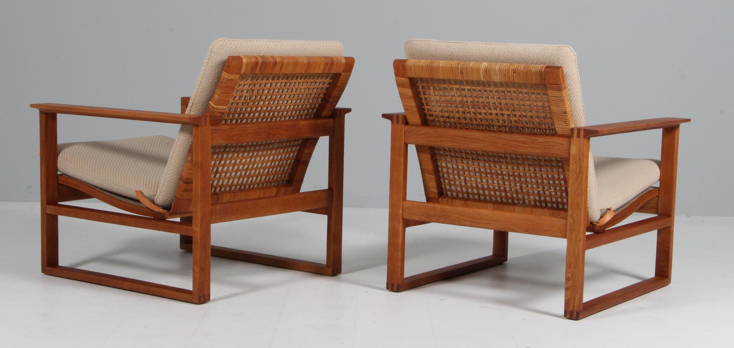 Børge Mogensen Lounge Chairs, cane, Kvadrat and oak. 1960s Denmark 1