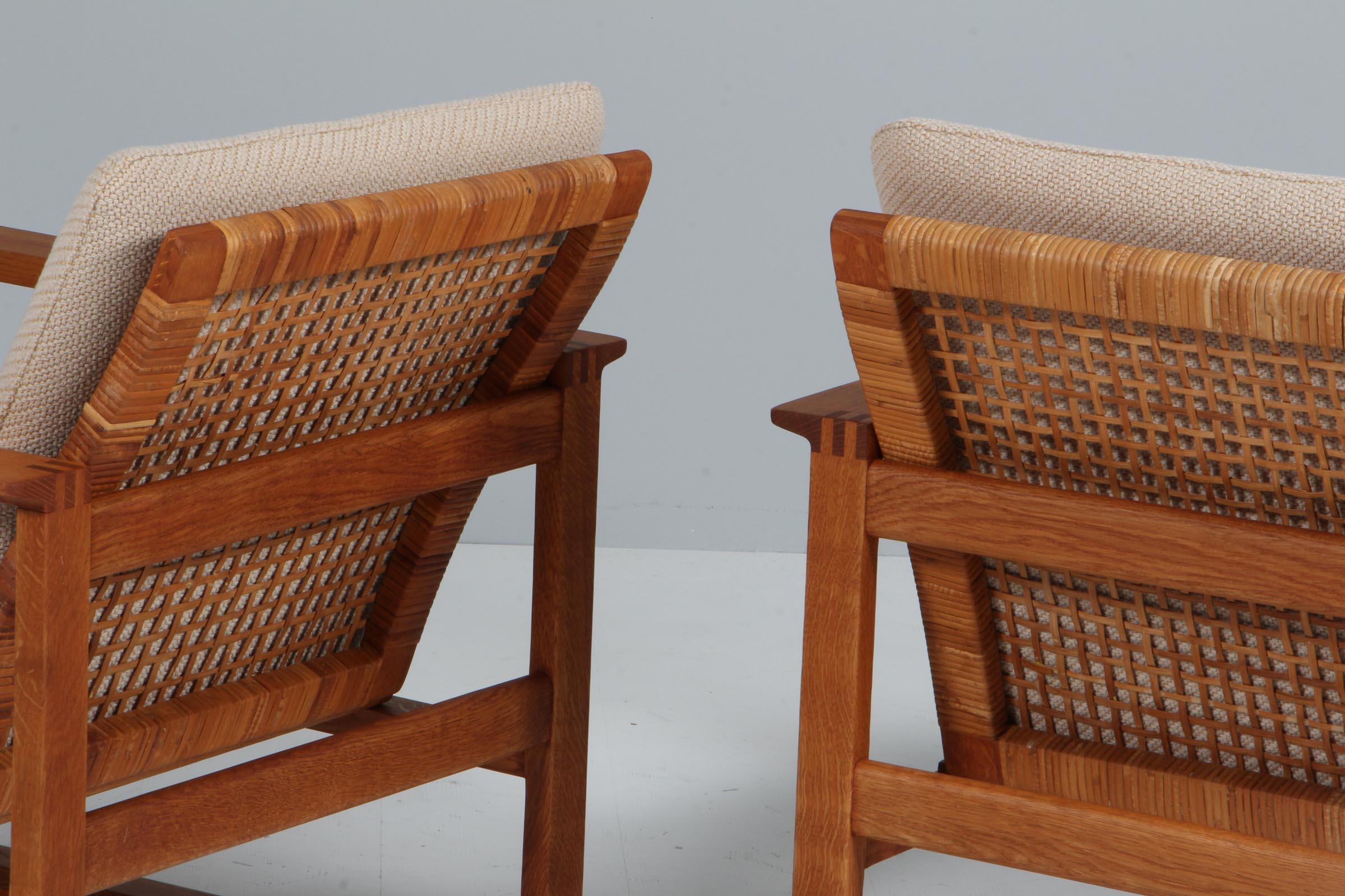 Børge Mogensen Lounge Chairs, cane, Kvadrat and oak. 1960s Denmark 2