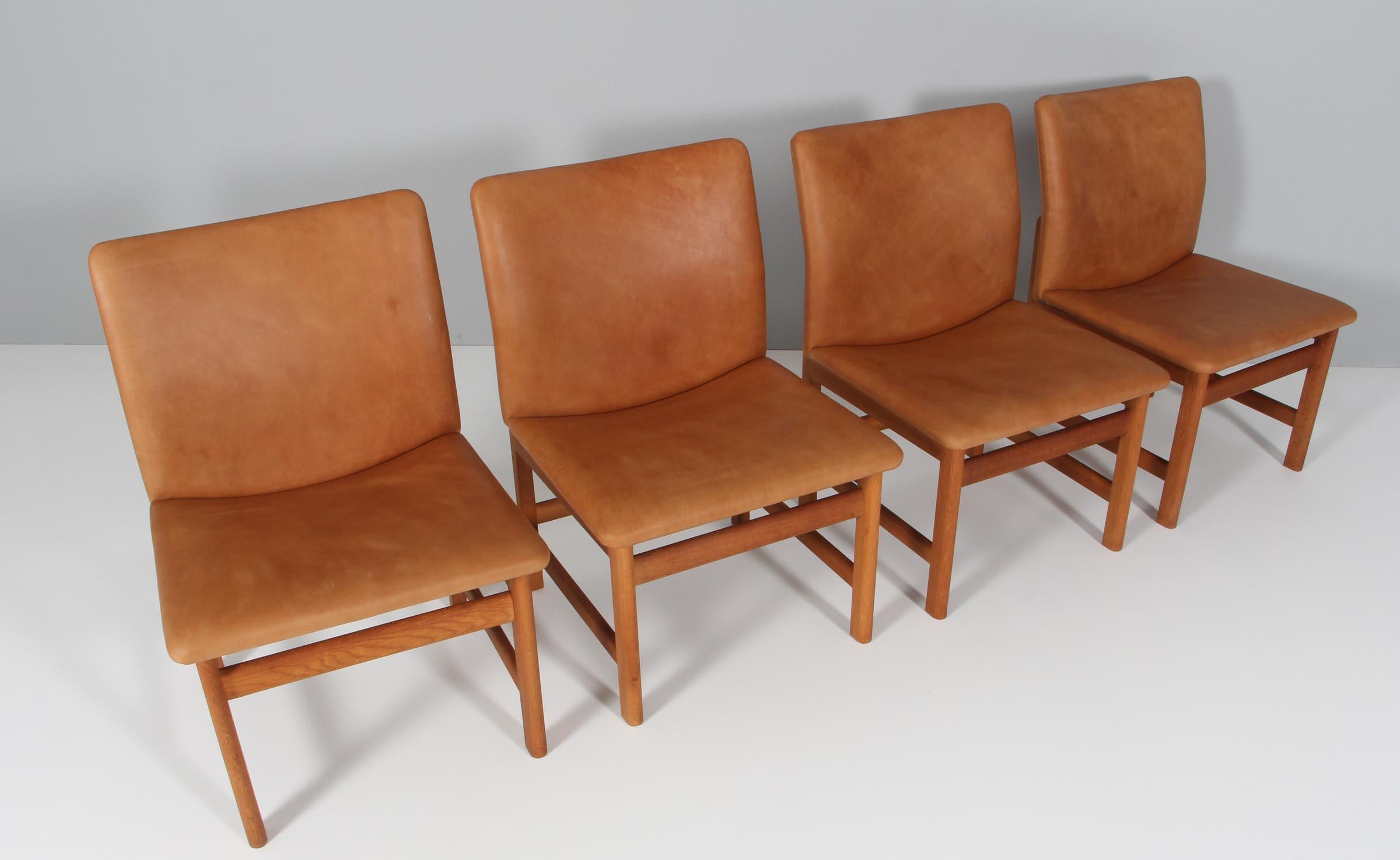 Børge Mogensen lounge chairs new upholstered with vintage aniline leather.

Frame of oak.

Model 3231 rarely seen, made by Fredericia furniture.