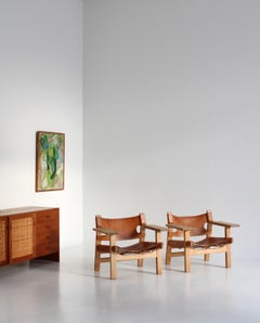 Børge Mogensen Lounge Chairs "Spanish Chairs" in Oak and Saddle Leather, 1960s