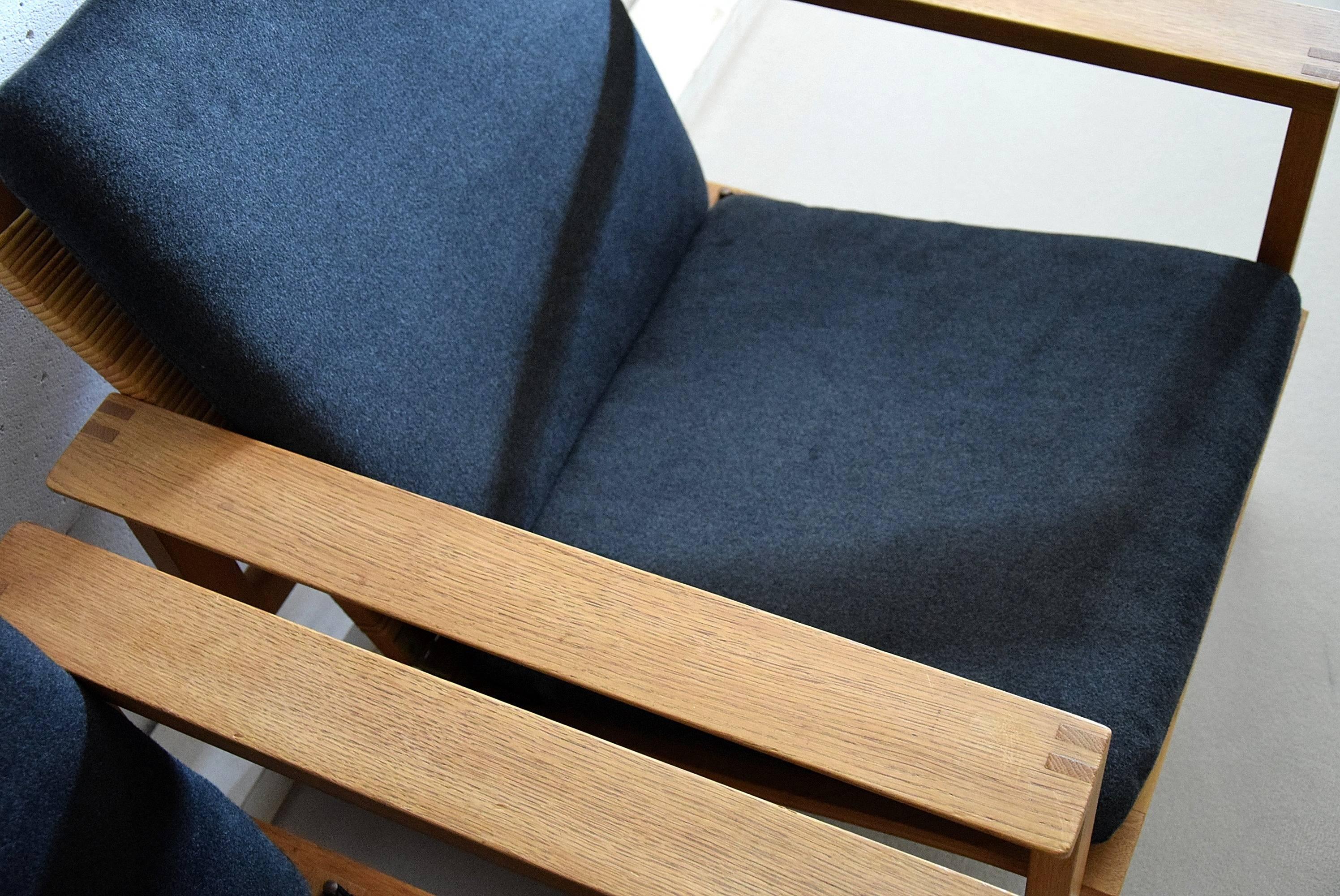 Danish Børge Mogensen Mid-Century Modern Pair of Oak and Cane Lounge Chairs