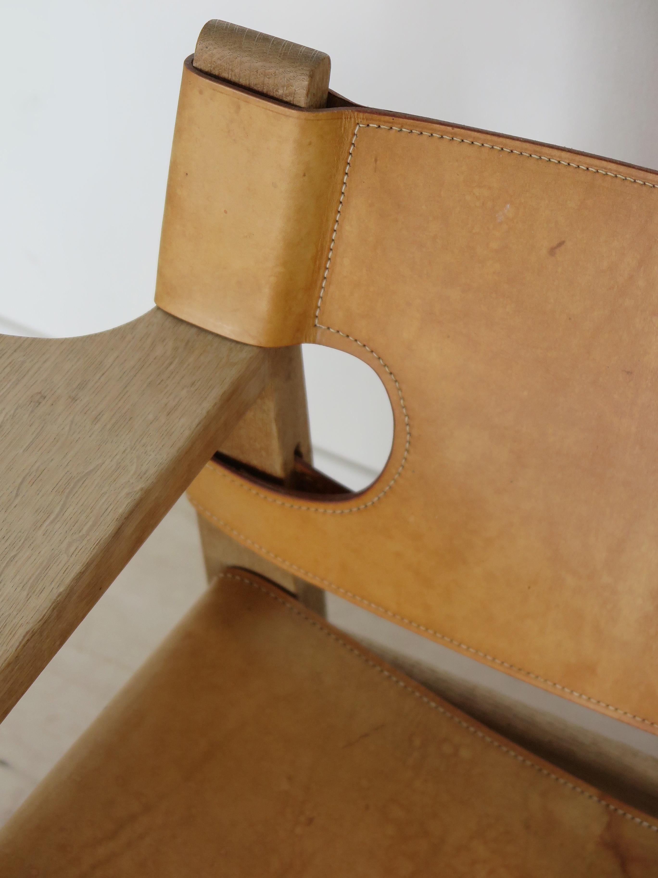 Børge Mogensen Midcentury Danish Leather Oak Spanish Chair for Fredericia, 1950s For Sale 7