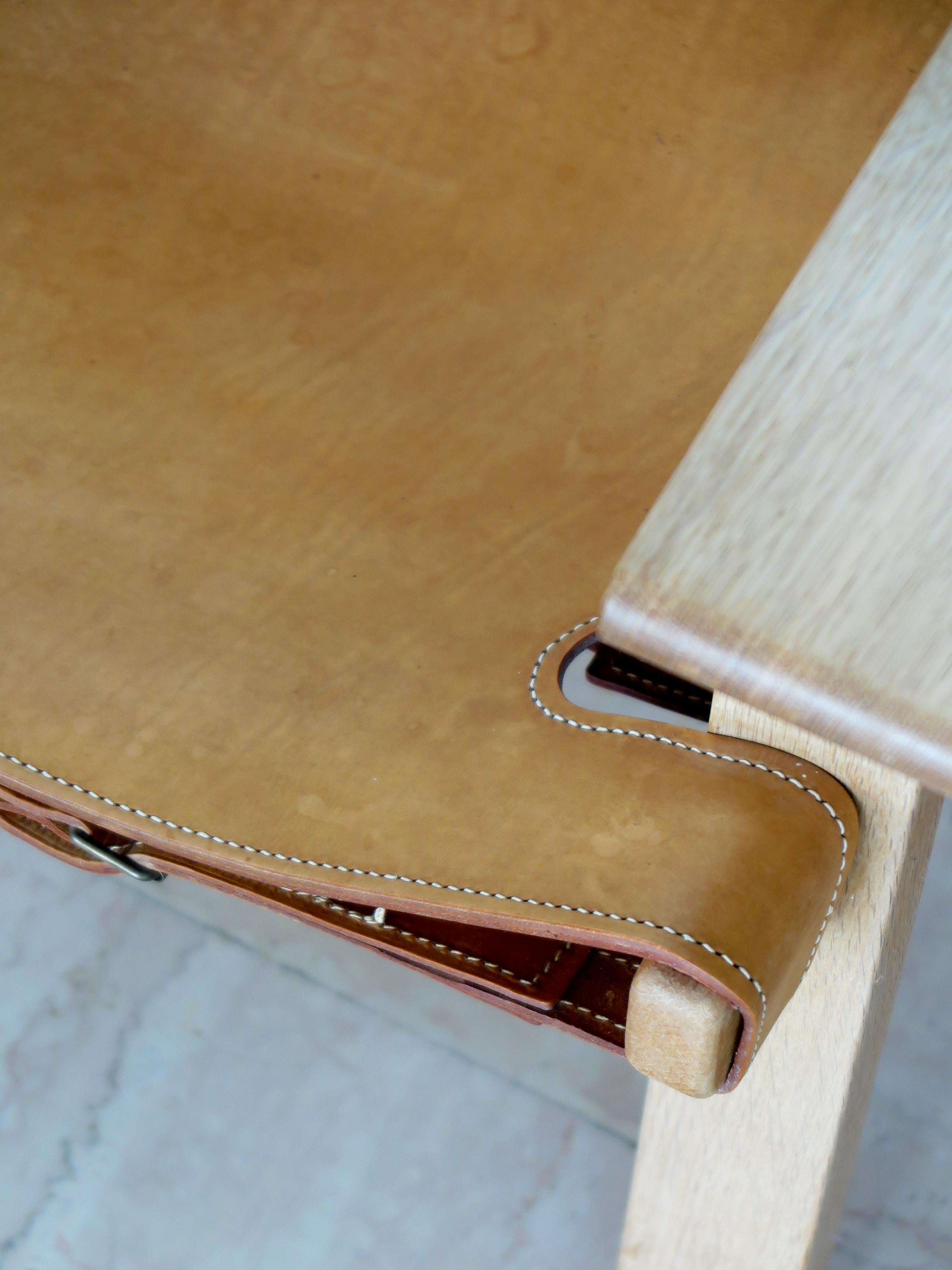 Børge Mogensen Midcentury Danish Leather Oak Spanish Chair for Fredericia, 1950s For Sale 9