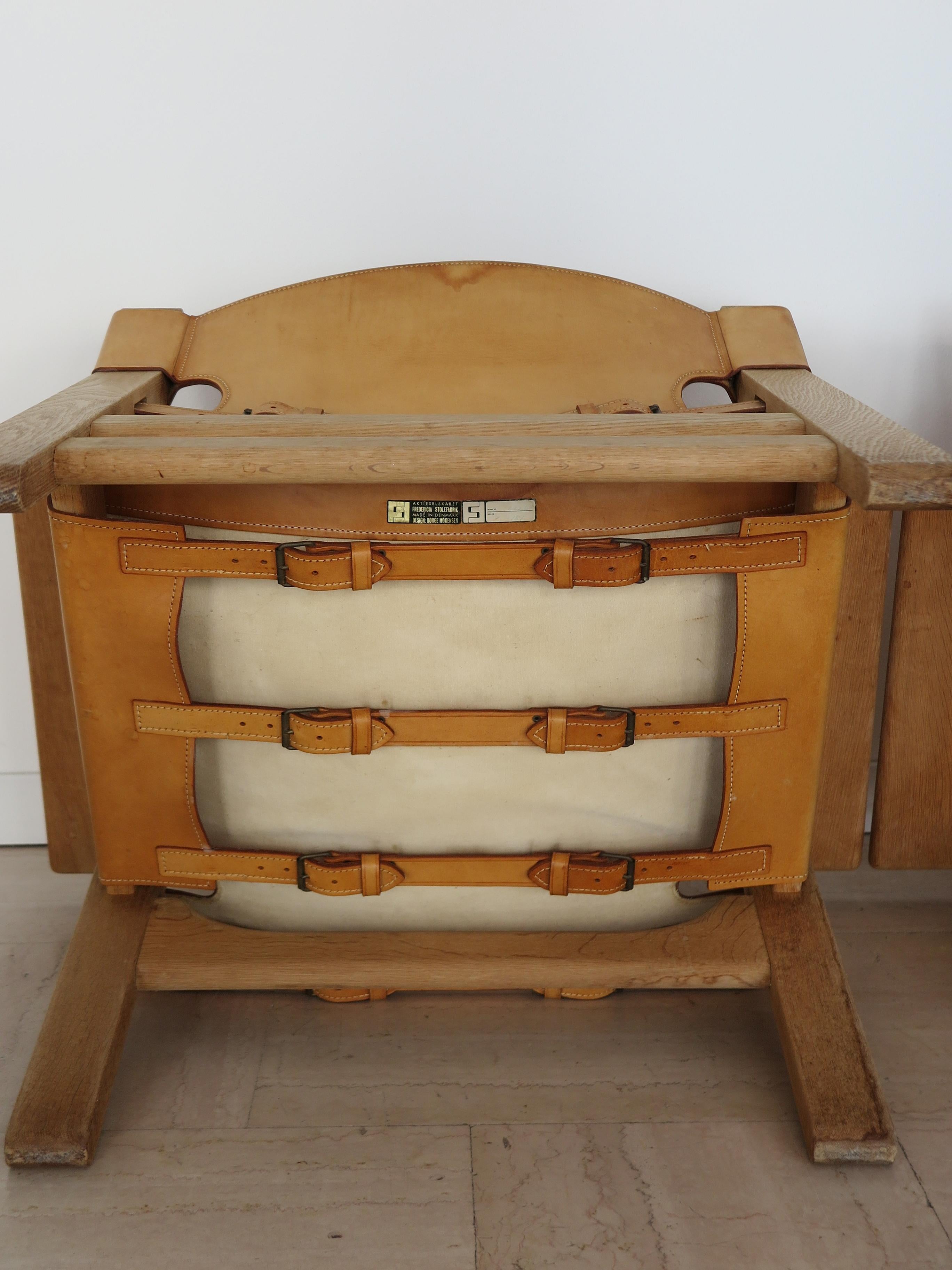 Børge Mogensen Midcentury Danish Leather Oak Spanish Chair for Fredericia, 1950s For Sale 12