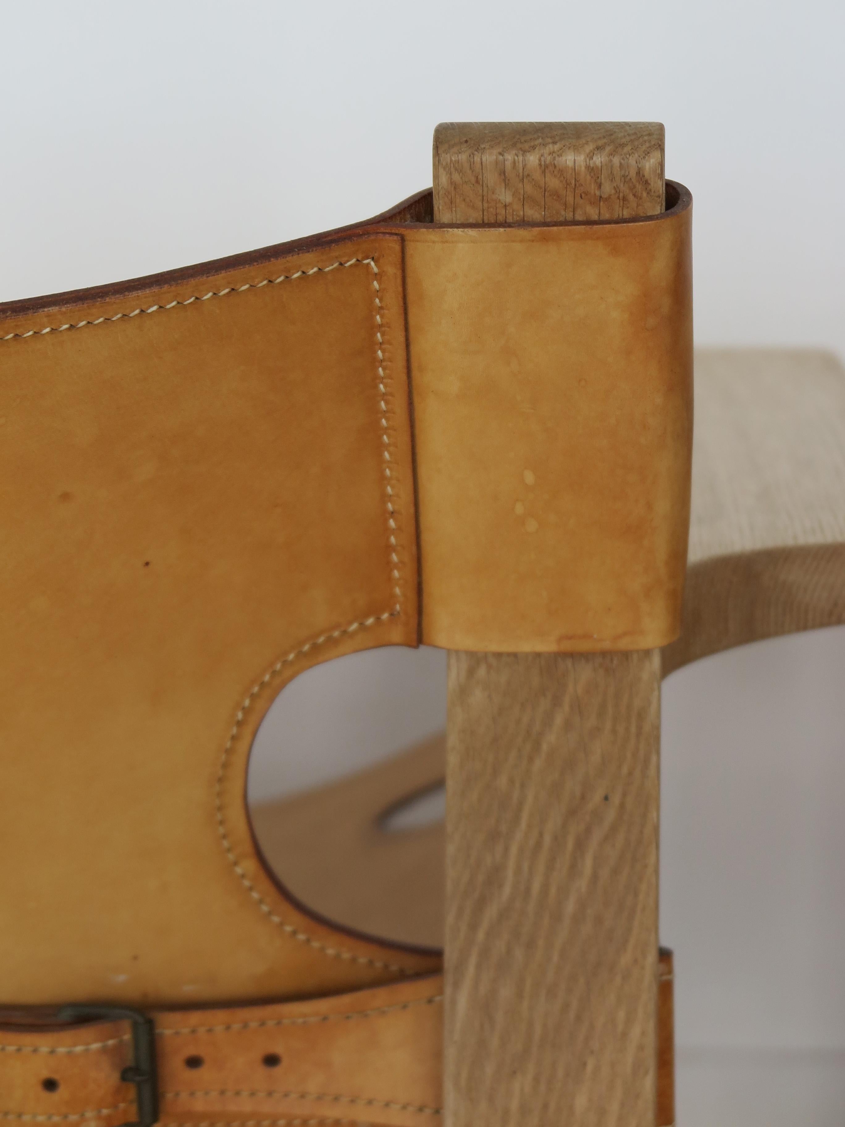 Børge Mogensen Midcentury Danish Leather Oak Spanish Chair for Fredericia, 1950s For Sale 14