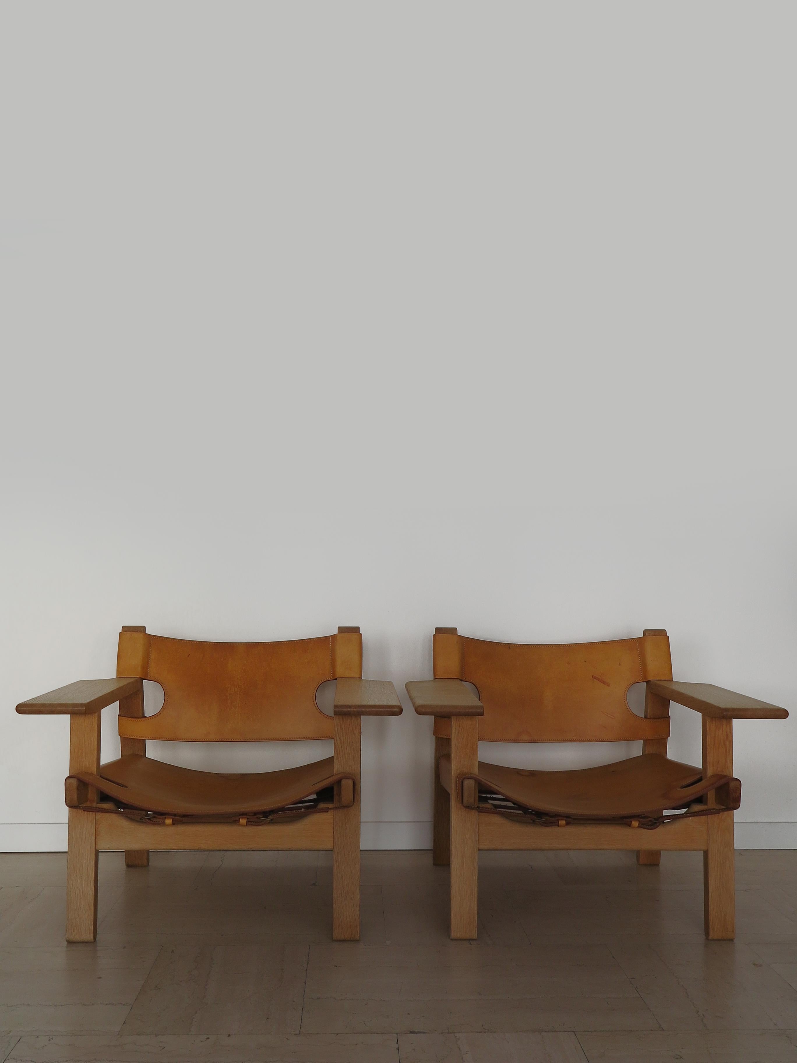 Børge Mogensen Midcentury Danish Leather Oak Spanish Chair for Fredericia, 1950s In Good Condition For Sale In Reggio Emilia, IT