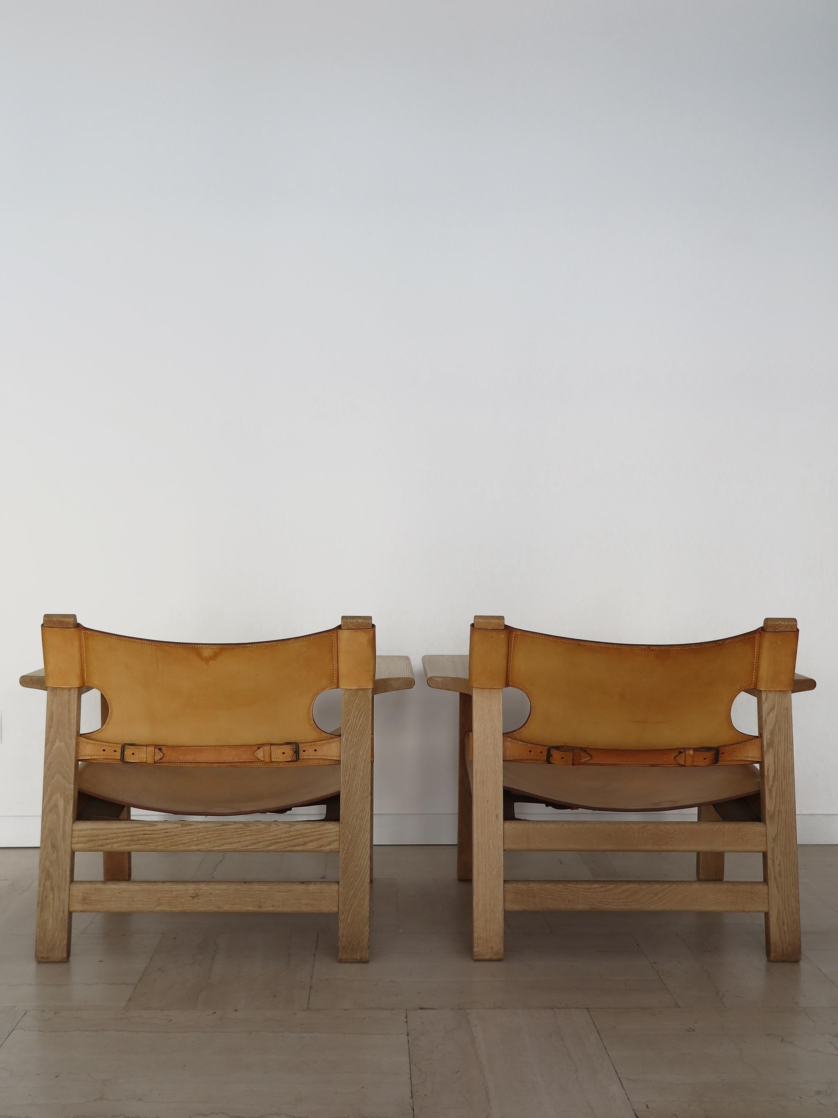Mid-20th Century Børge Mogensen Midcentury Danish Leather Oak Spanish Chair for Fredericia, 1950s For Sale