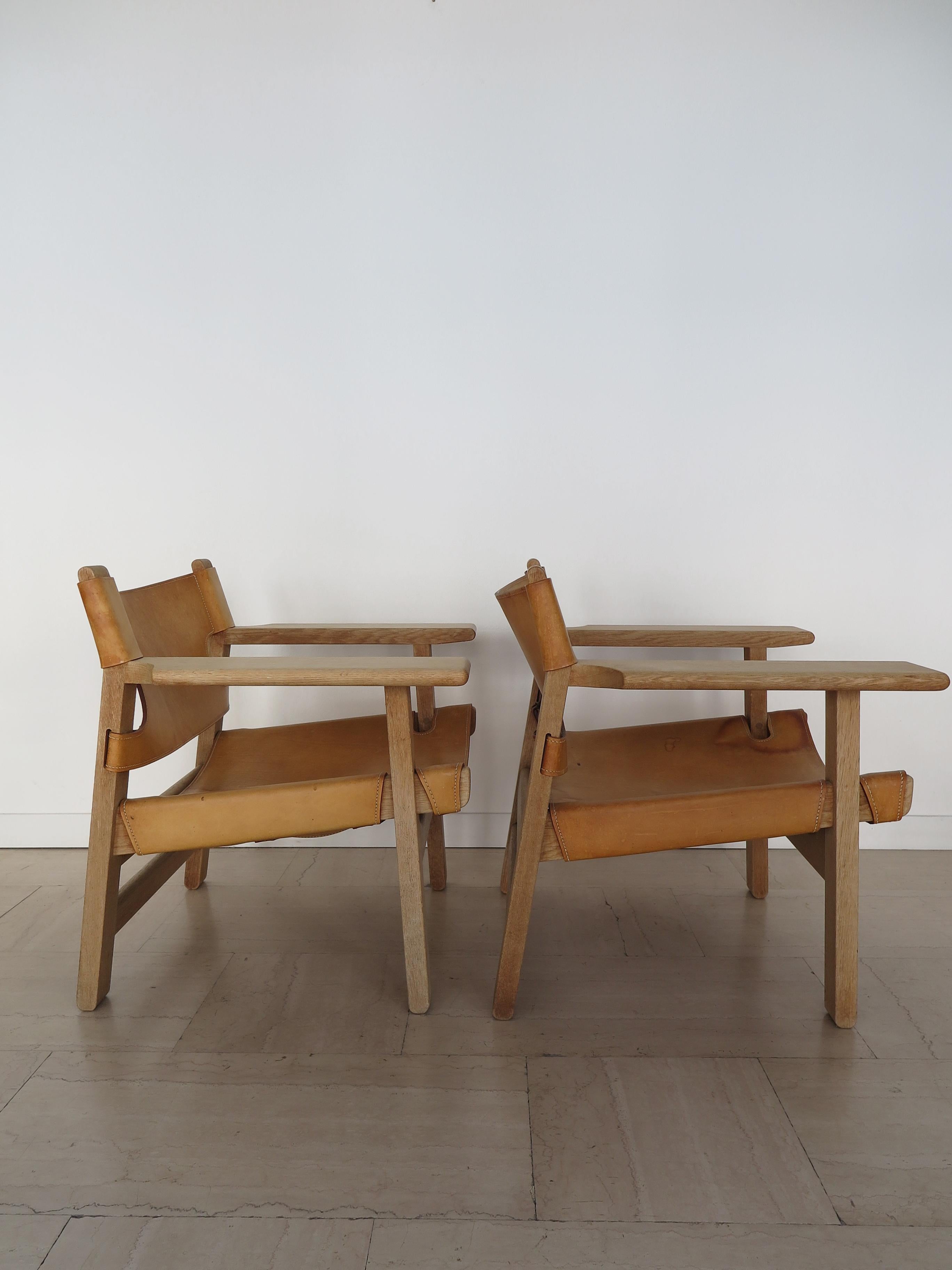 Børge Mogensen Midcentury Danish Leather Oak Spanish Chair for Fredericia, 1950s For Sale 1