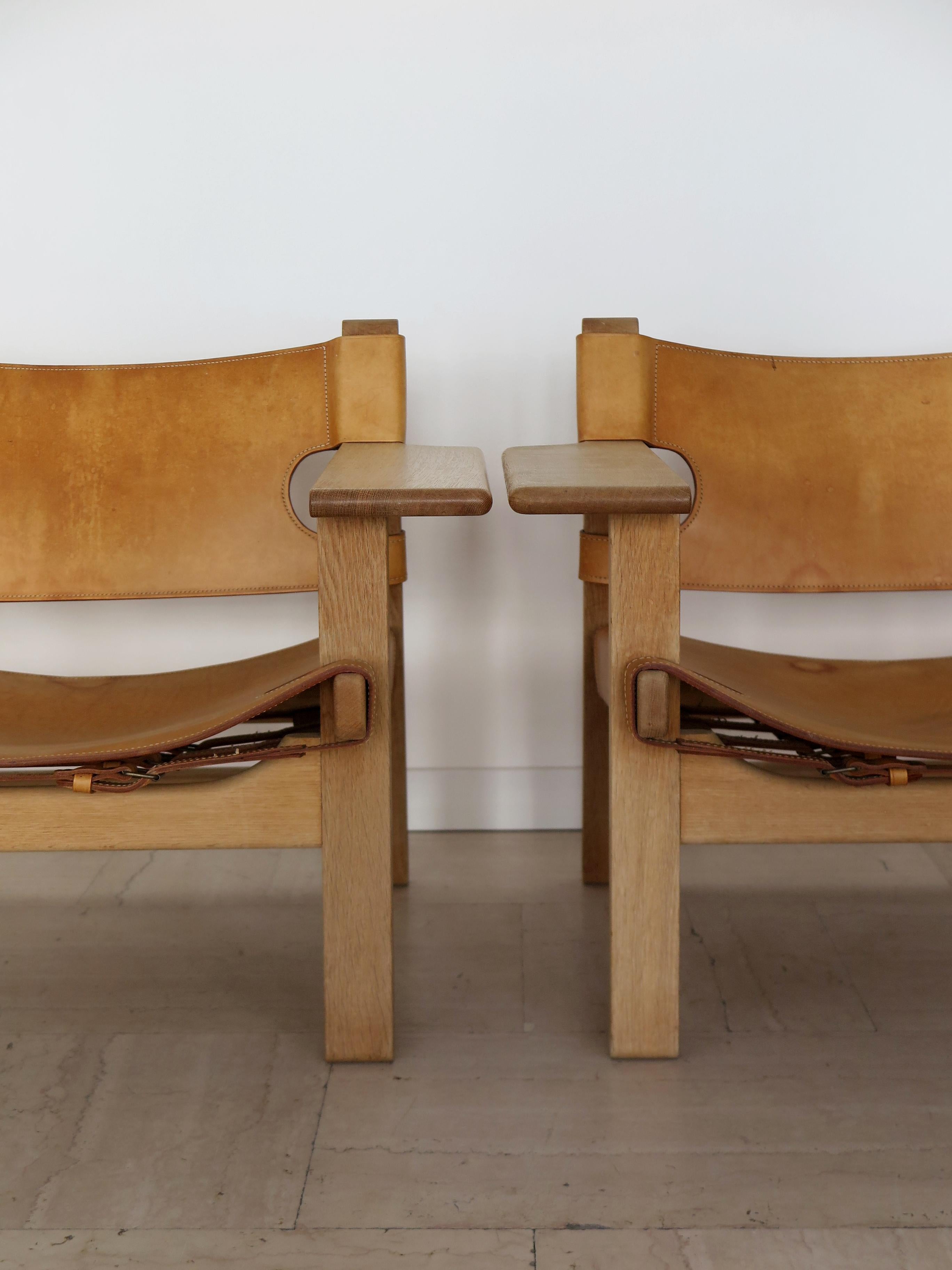Børge Mogensen Midcentury Danish Leather Oak Spanish Chair for Fredericia, 1950s For Sale 2